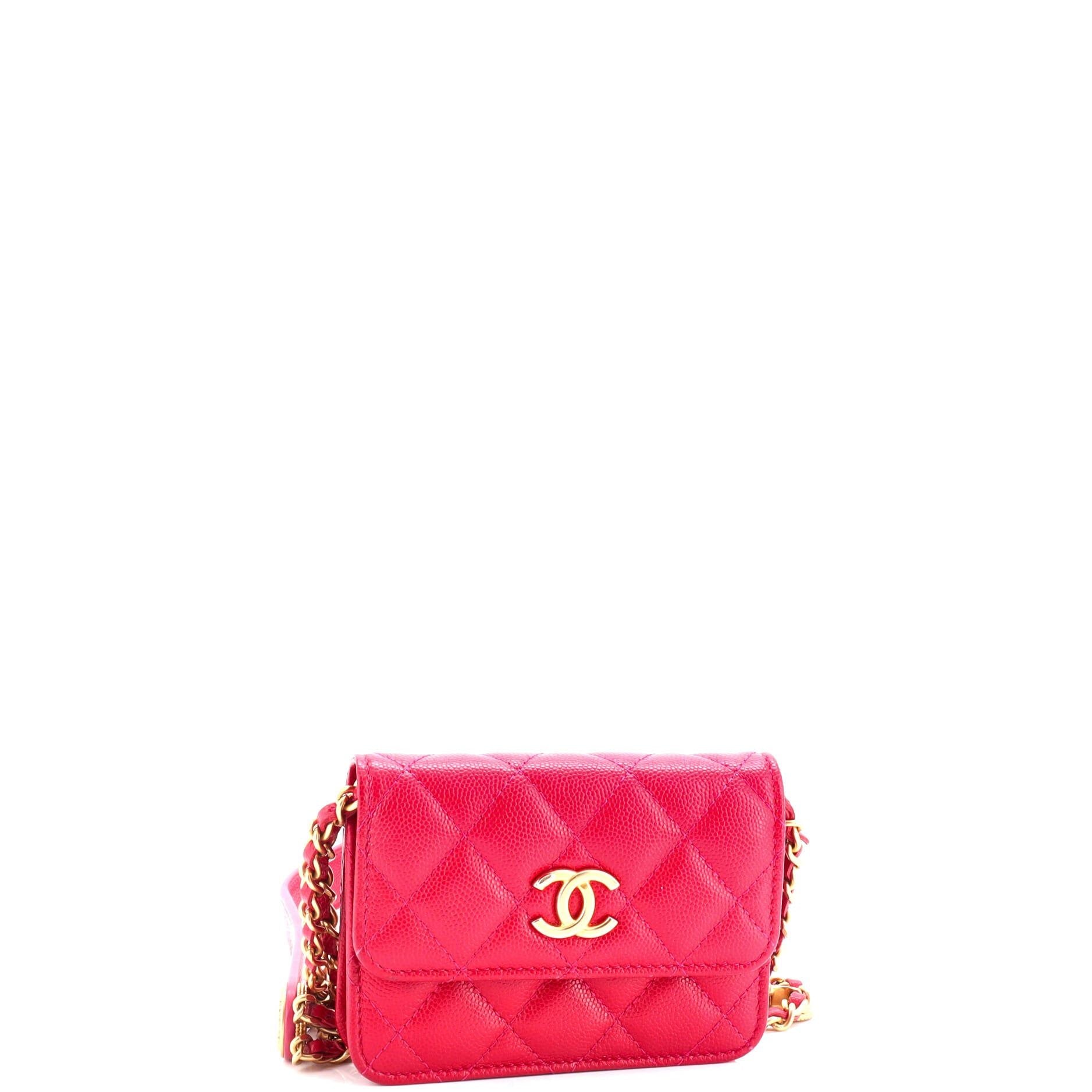 Chanel Twist Your Buttons Flap Coin Purse With Chain Quilted Shiny Caviar