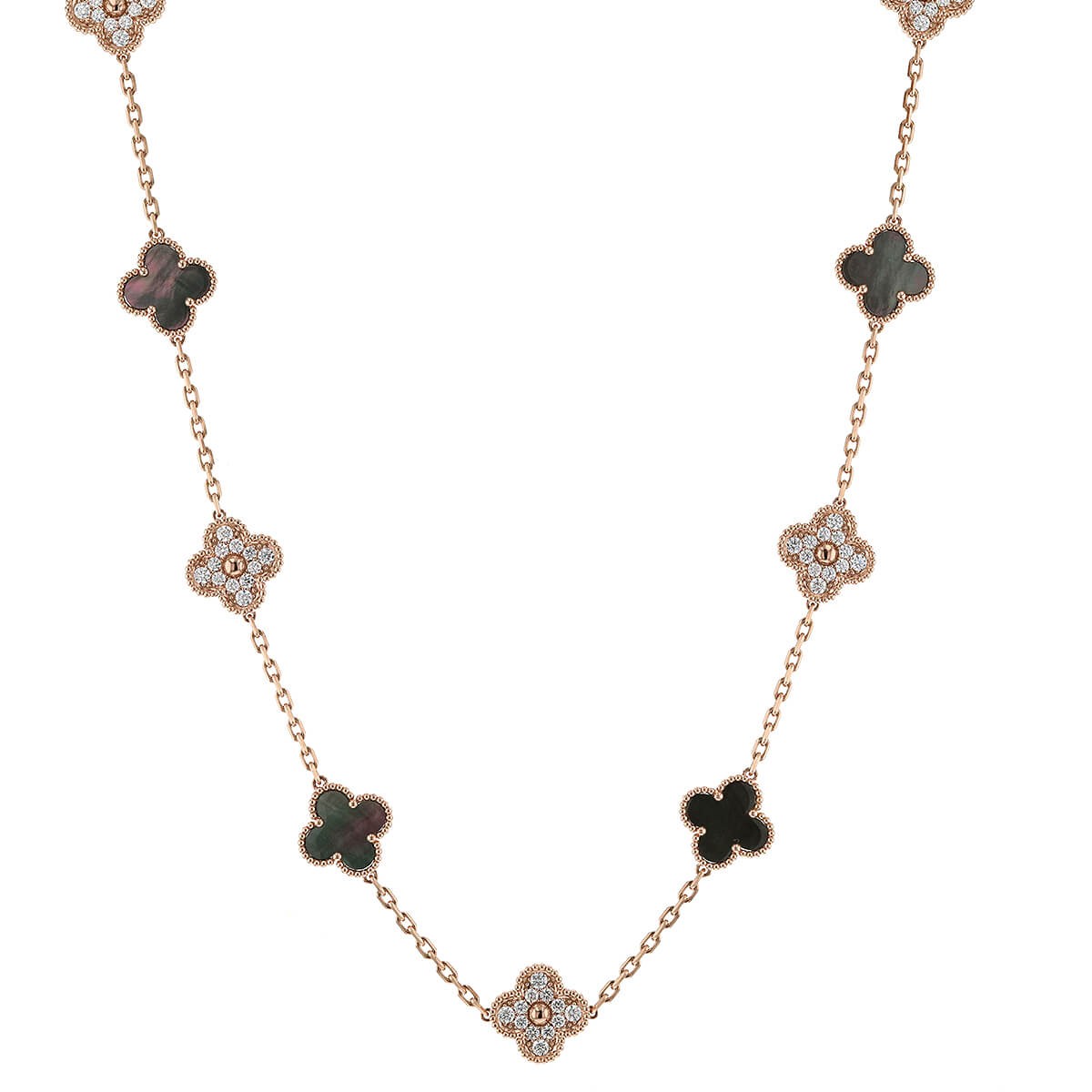 Van Cleef & Arpels Alhambra diamonds, mother-of-pearl and gold long necklace