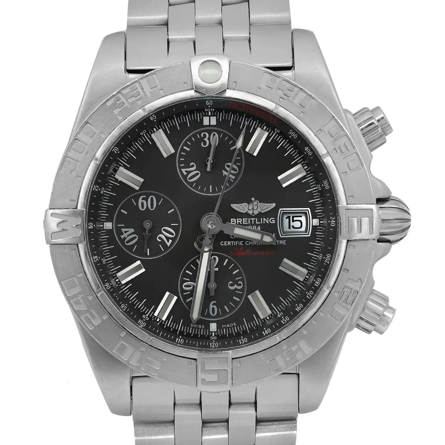 Breitling Galactic Chronograph II Steel Black Dial Mens Watch A1336410/M512-379A