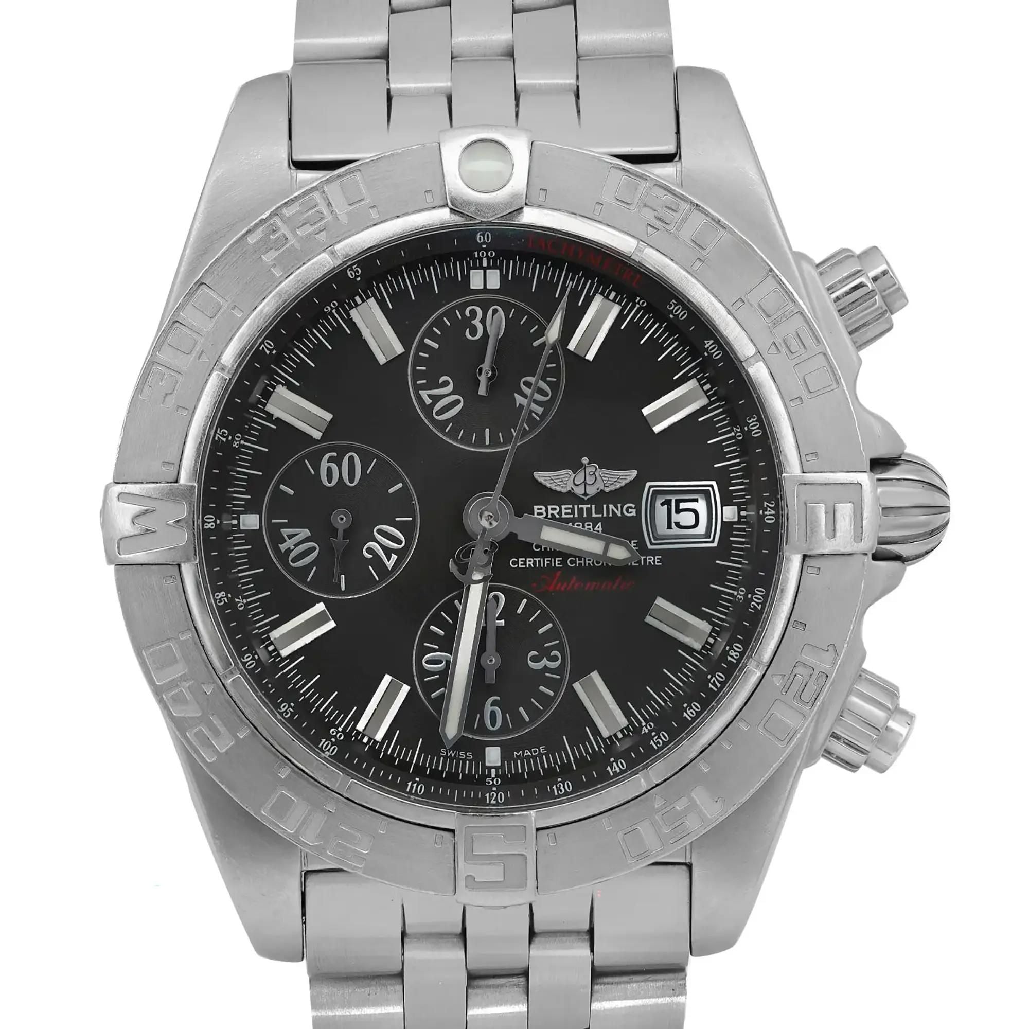 Breitling Galactic Chronograph II Steel Black Dial Mens Watch A1336410/M512-379A