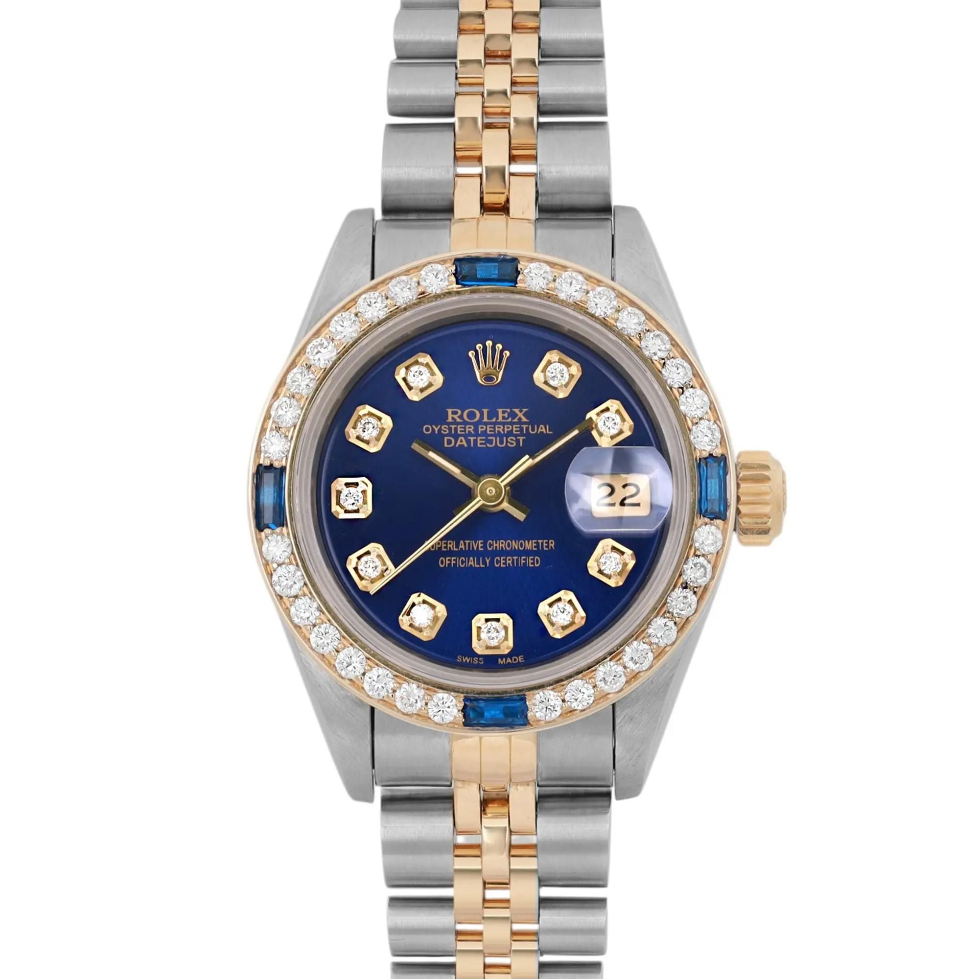 Rolex Datejust 26mm 18K Gold Steel Gold Dial Ladies Custom Watch 69173