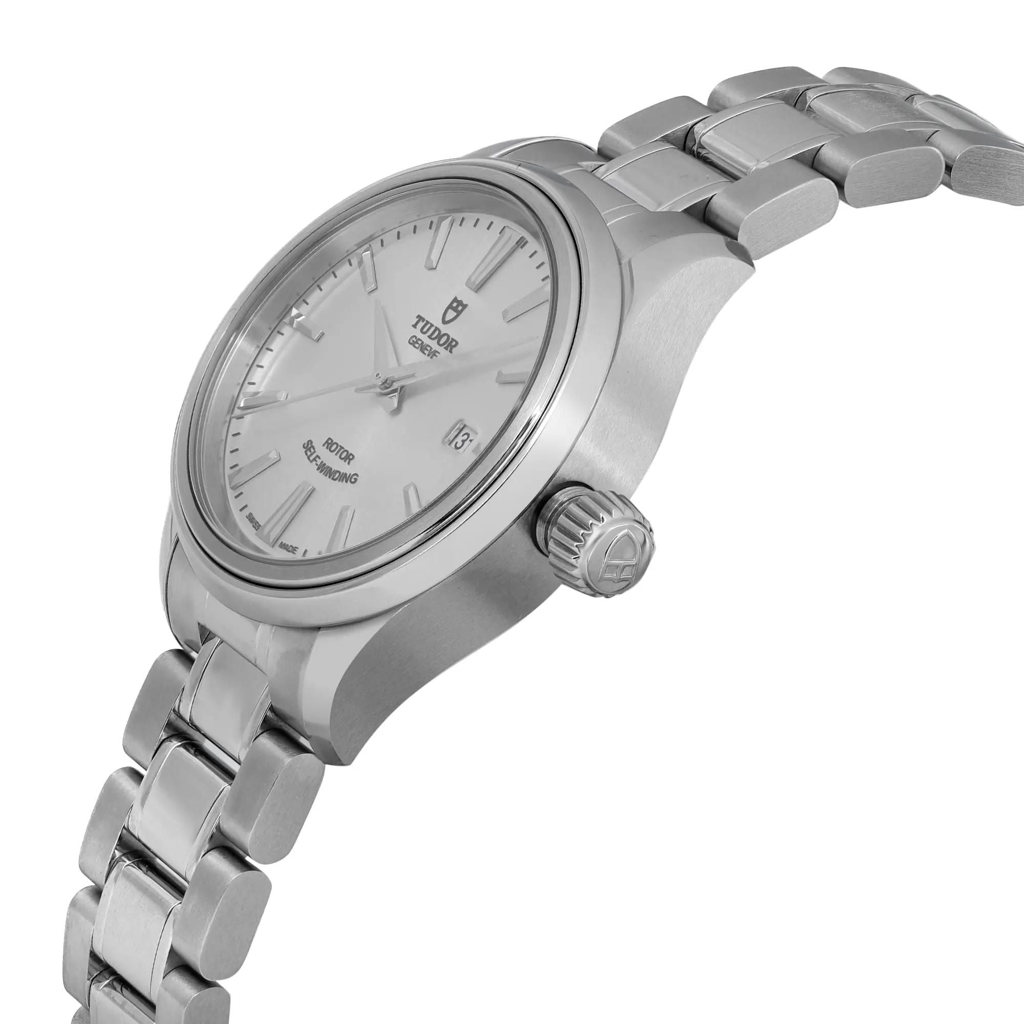 Tudor Style 28mm Stainless Steel Silver Stick Dial Ladies Automatic Watch 12100