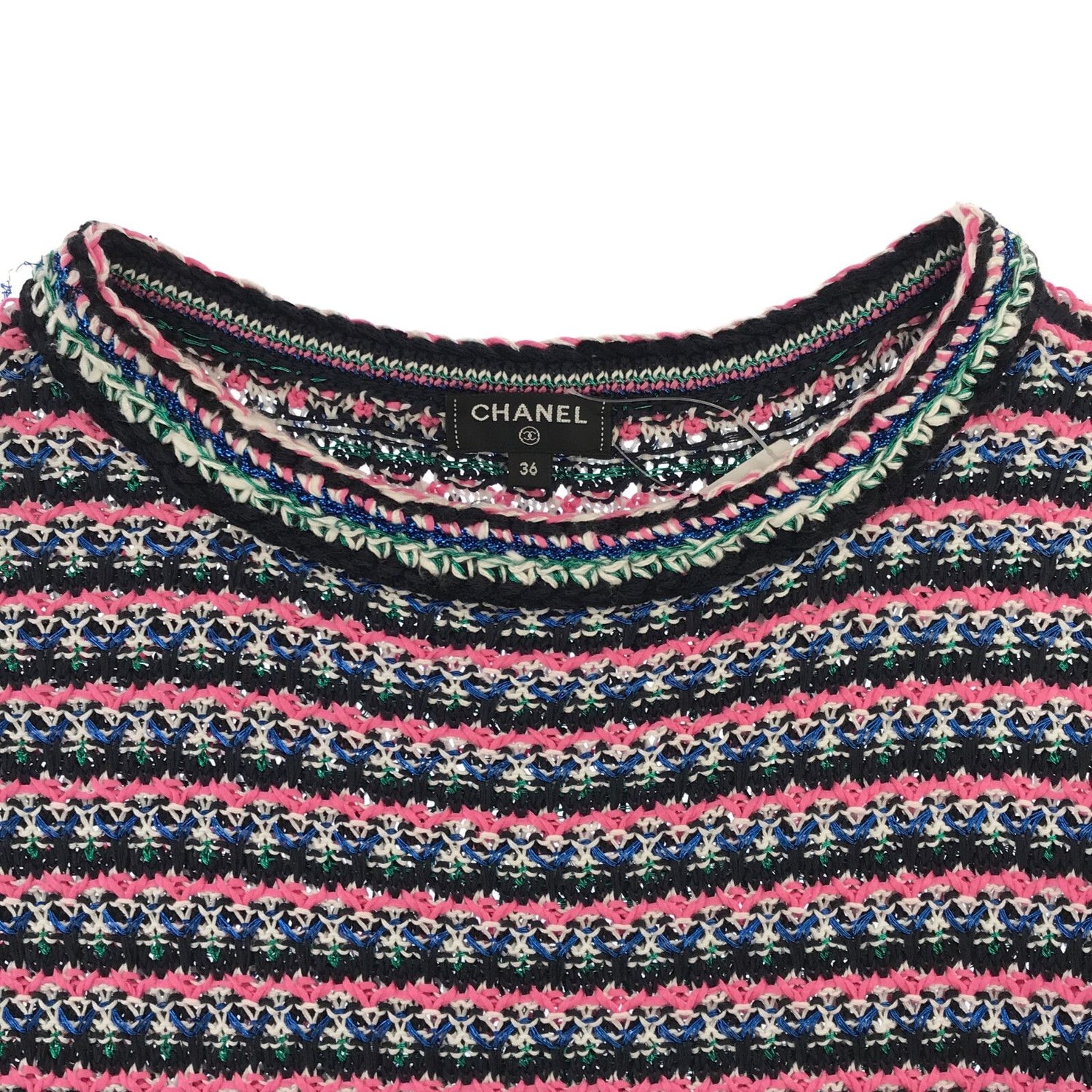 Chanel Short Sleeve Tweed Sweater Cotton Pink 36