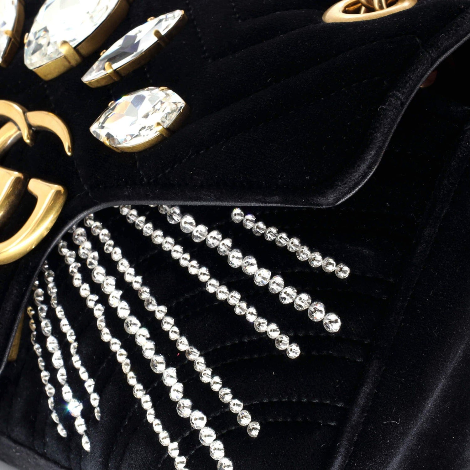 Gucci GG Marmont Flap Bag Crystal Embellished Matelasse Velvet Medium
