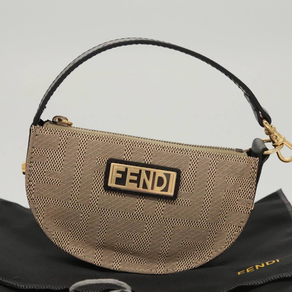 Fendi Zucca Canvas Accessory Pouch Beige Gold Auth