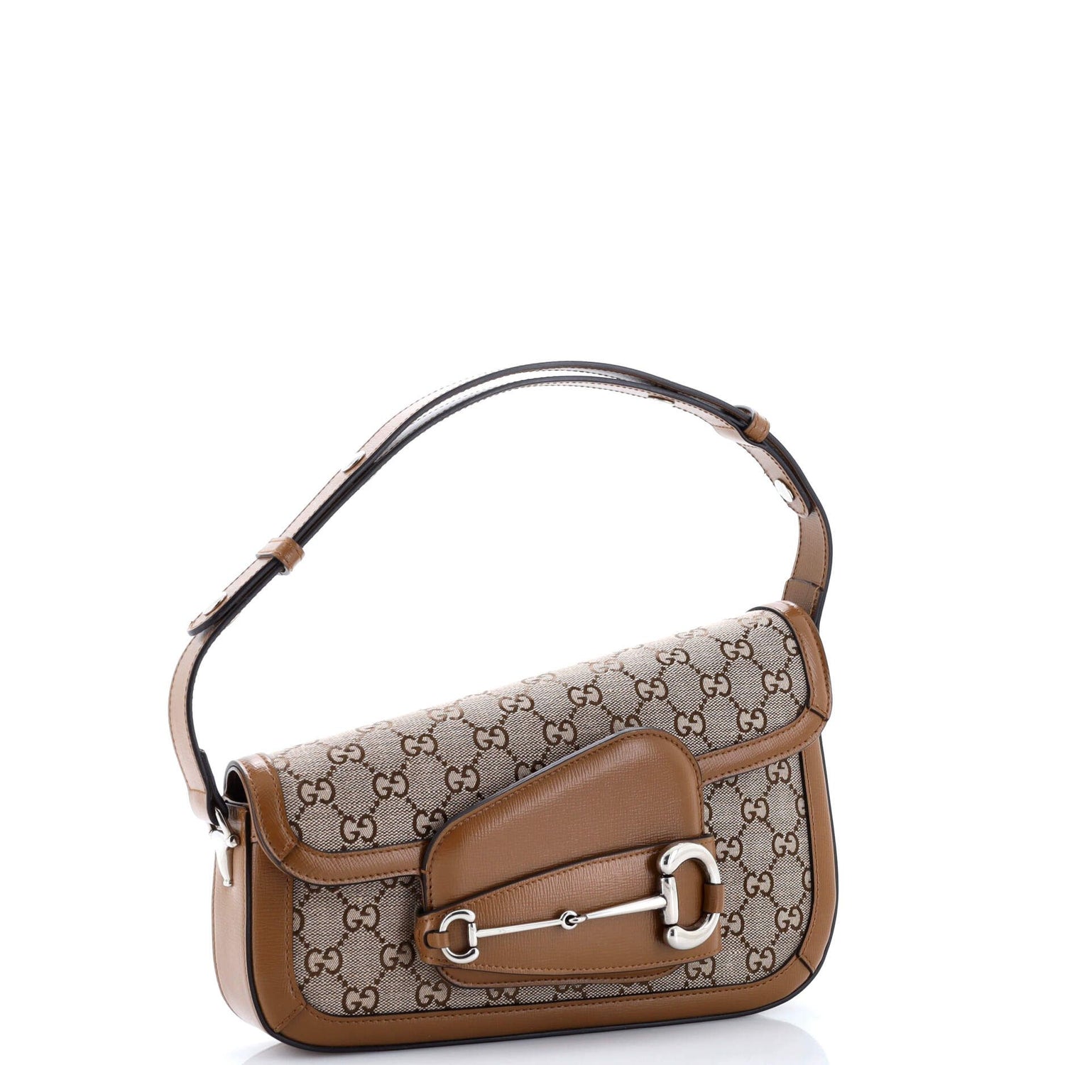 Gucci Horsebit 1955 Asymmetric Shoulder Bag Gg Canvas With Leather Small