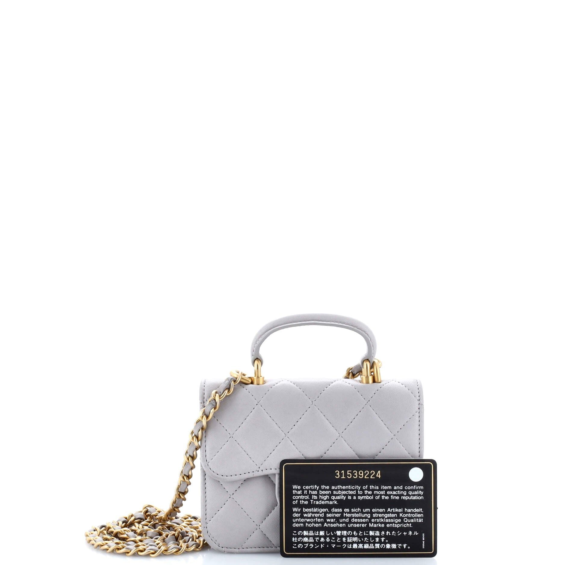 Chanel Top Handle Flap Coin Purse With Chain Quilted Lambskin