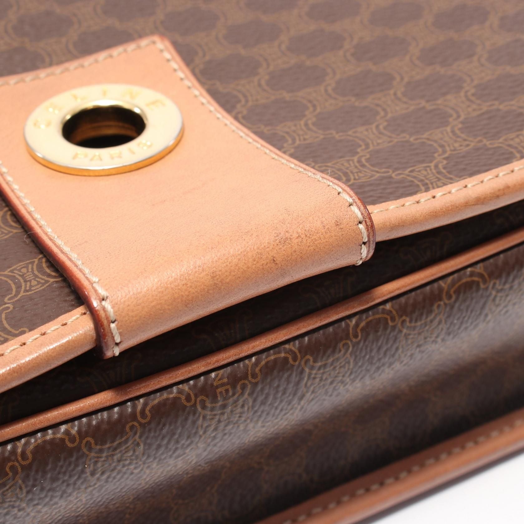 Celine Macadam Shoulder Bag Brown Pvc Coated Canvas
