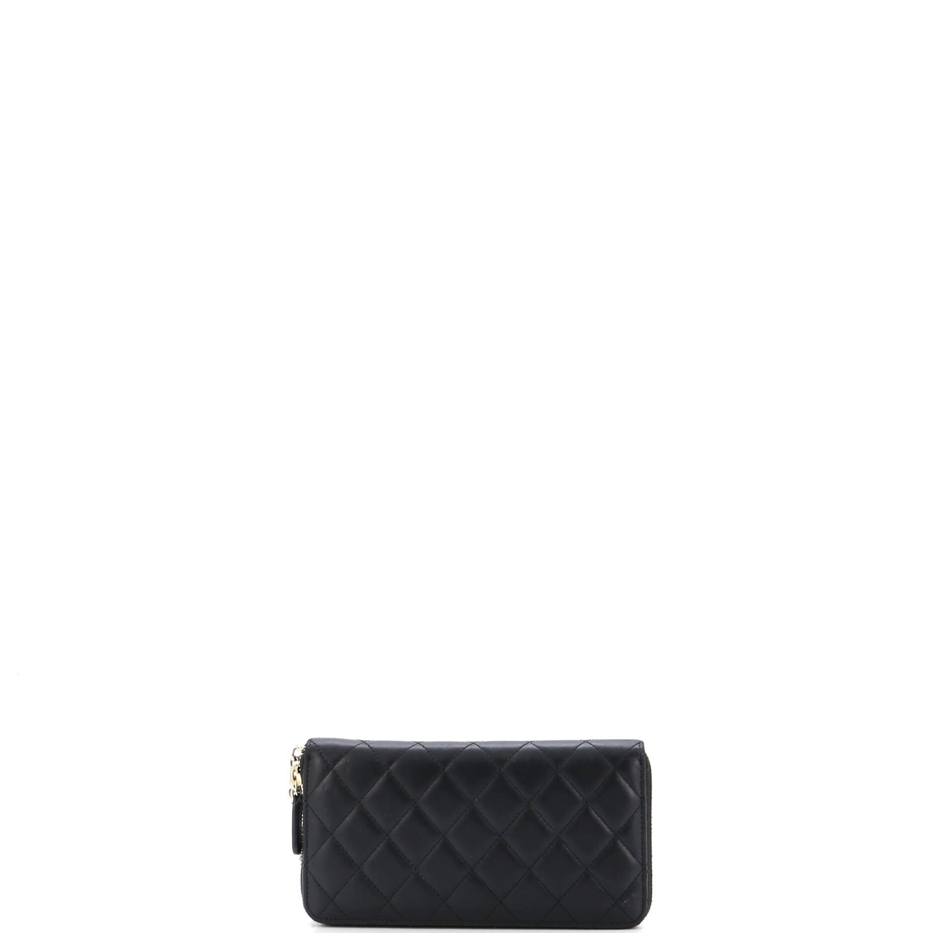 Chanel Zip Around Wallet With Pearl Chain Quilted Lambskin Long