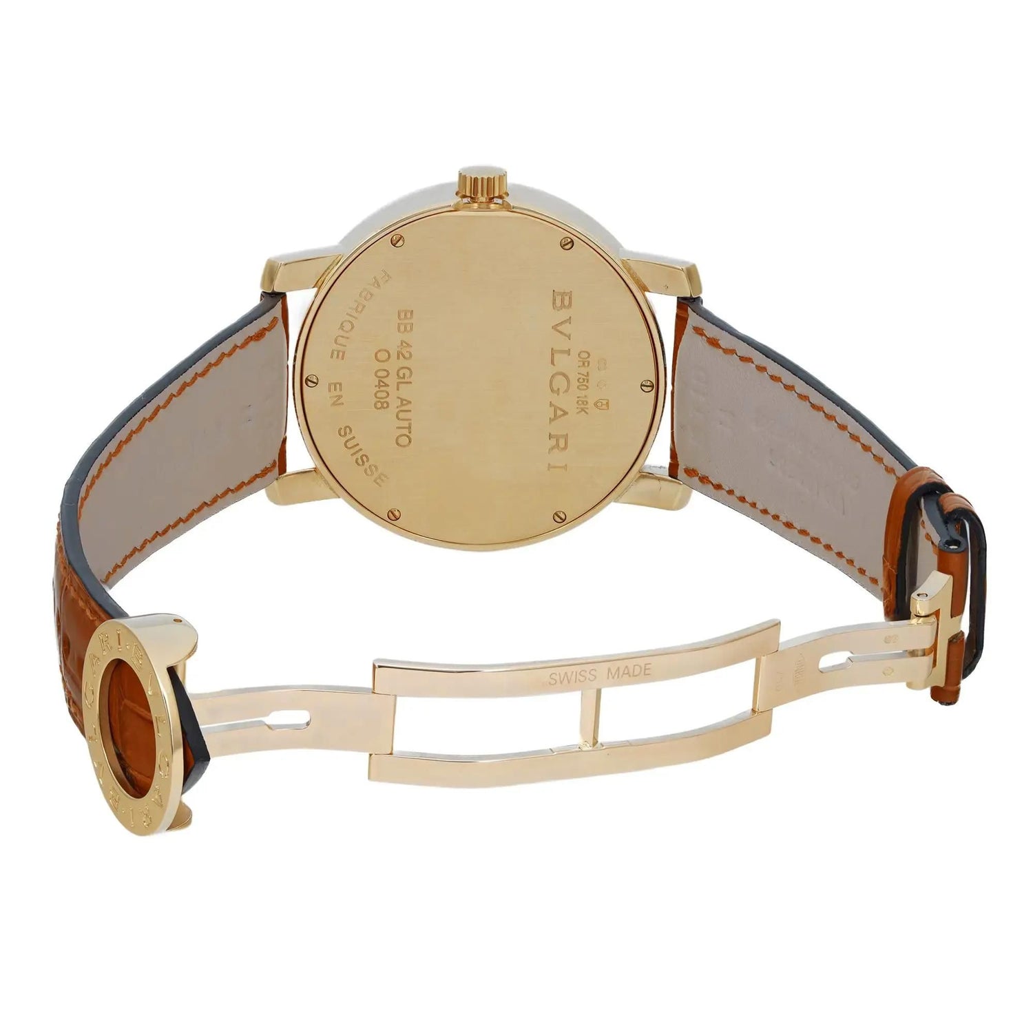 Bvlgari Diagono XL 42mm 18k Yellow Gold White Dial Leather Mens Watch BB42GL