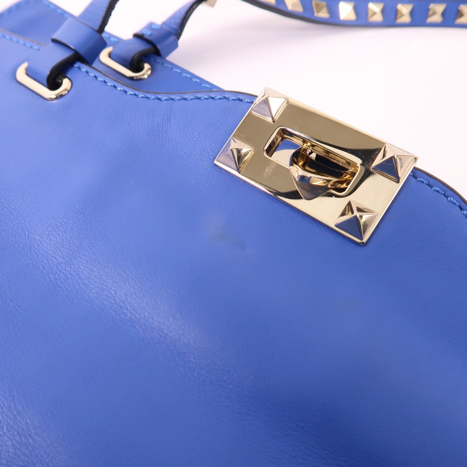 Valentino Cowhide Leather 2Way Shoulder Bag Golden Hand-handed Shoulder And Back Bag 2way Shoulder Bag Blue Calfs