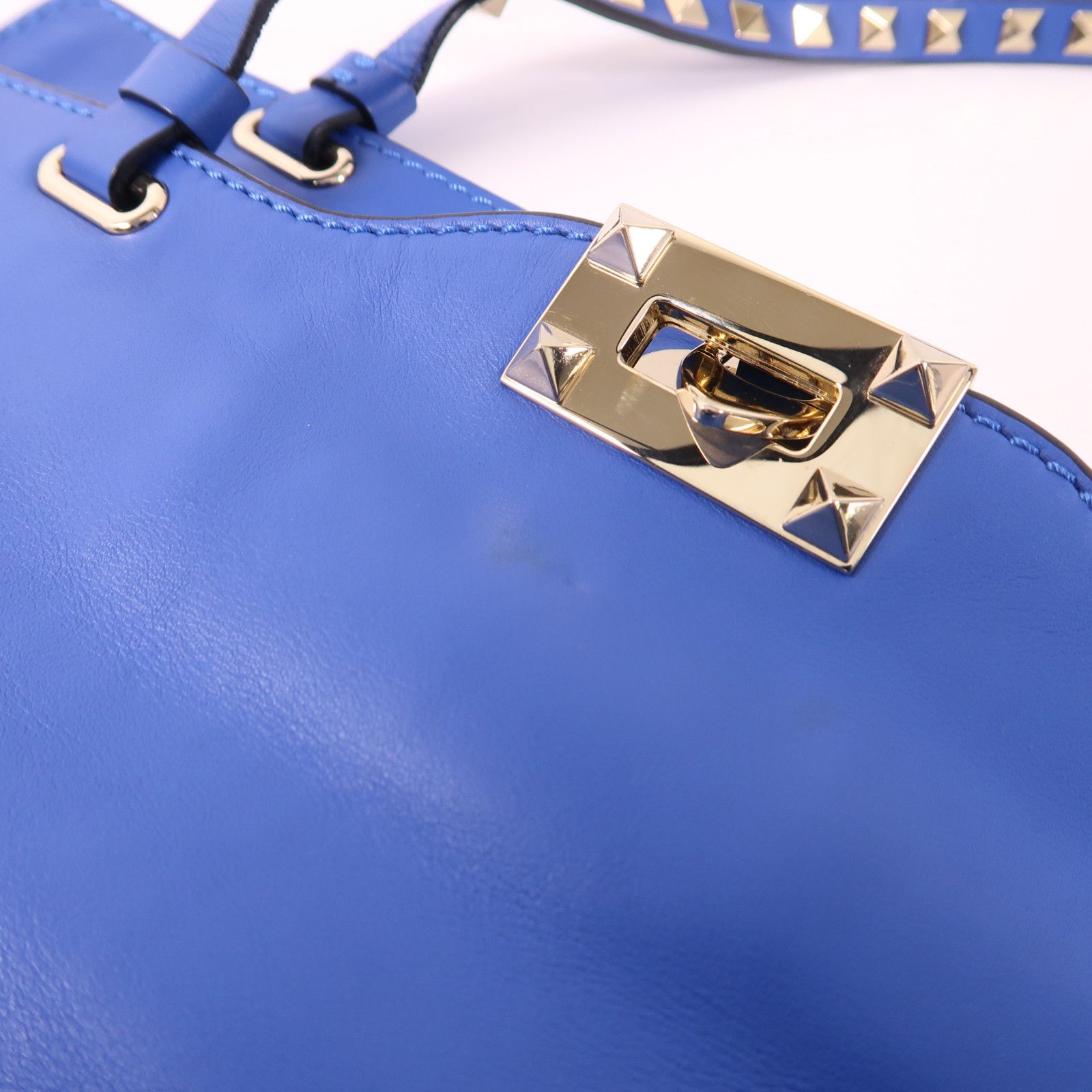Valentino Cowhide Leather 2Way Shoulder Bag Golden Hand-handed Shoulder And Back Bag 2way Shoulder Bag Blue Calfs