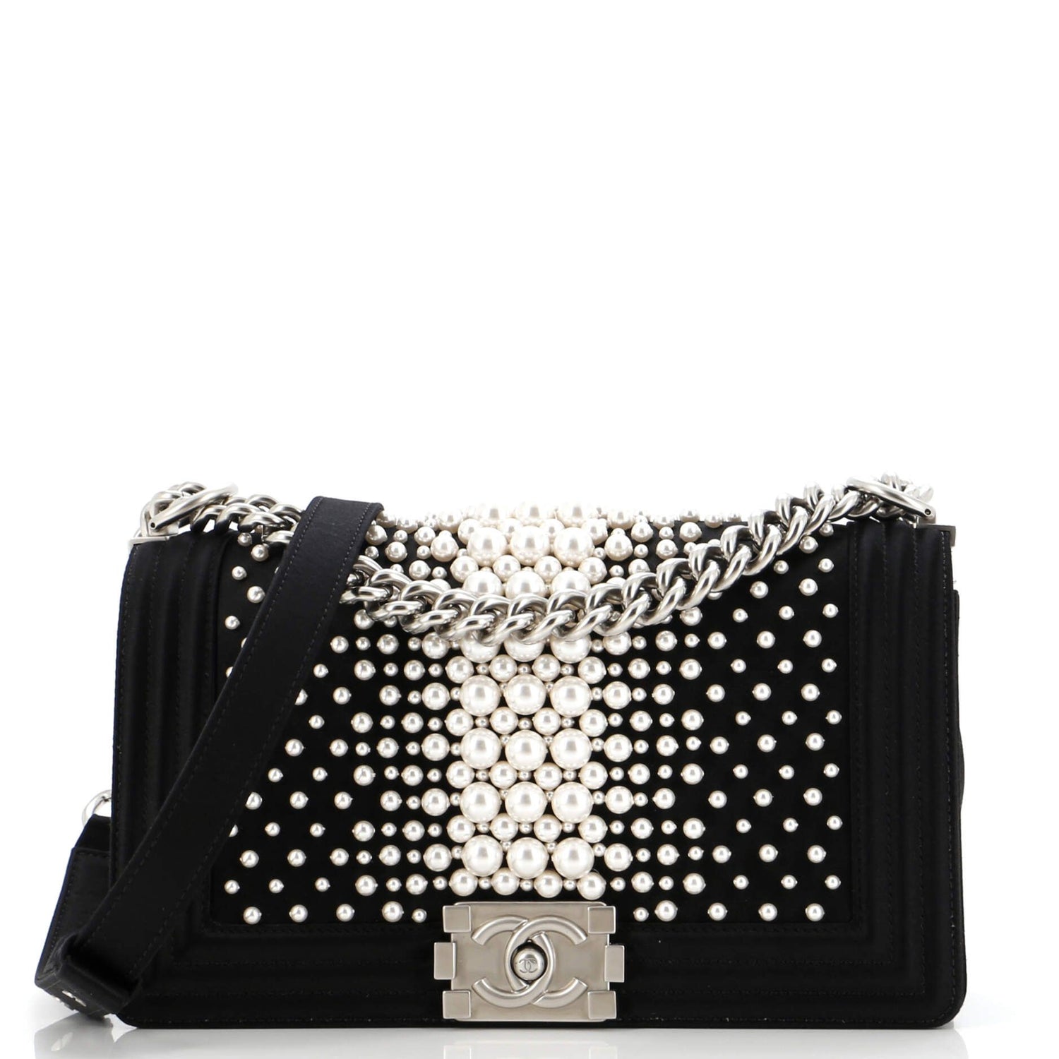 Boy Flap Bag Pearl Embellished Satin Old Medium