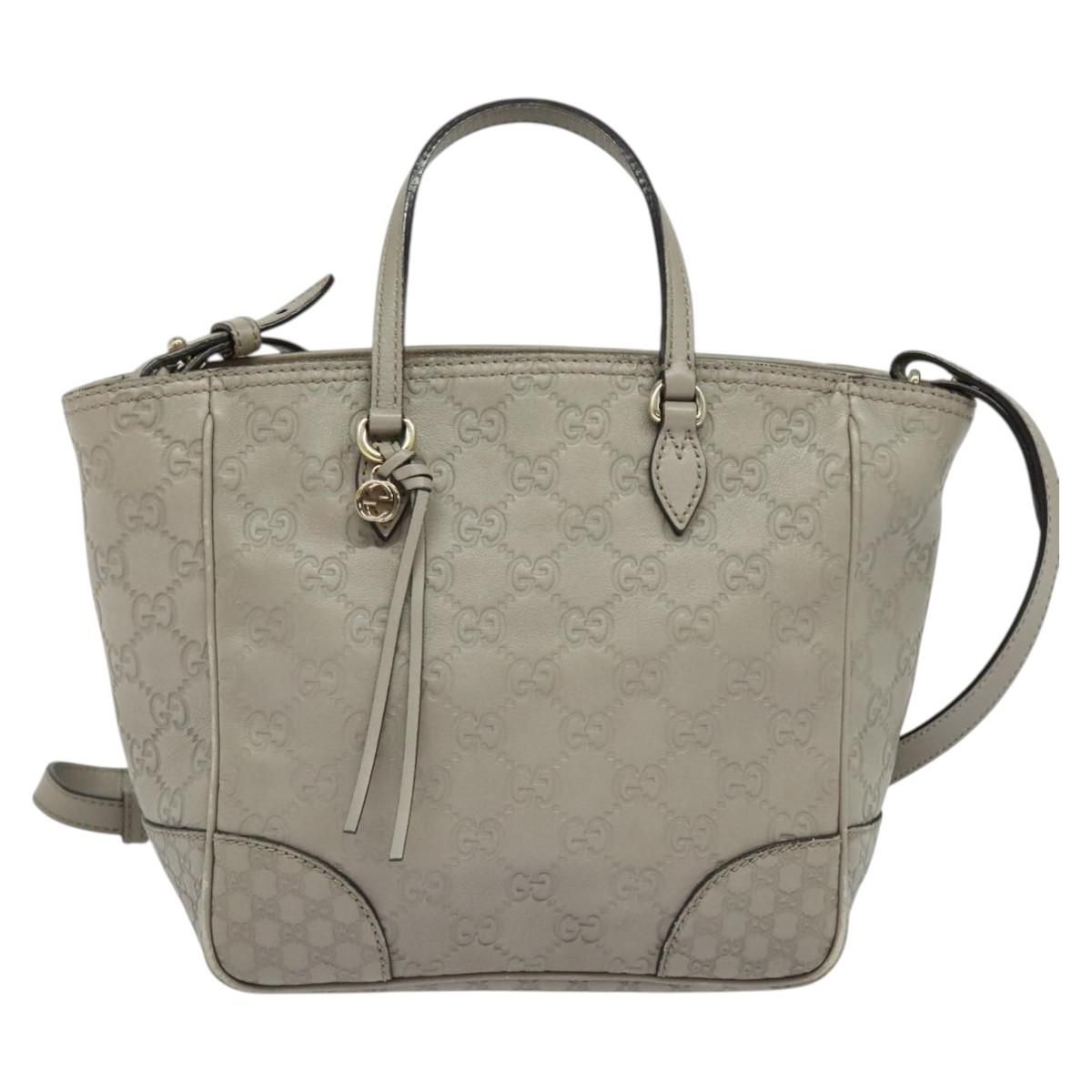 Gucci Gg Canvas Guccissima Hand Bag Leather Gray Gold 353121 Auth