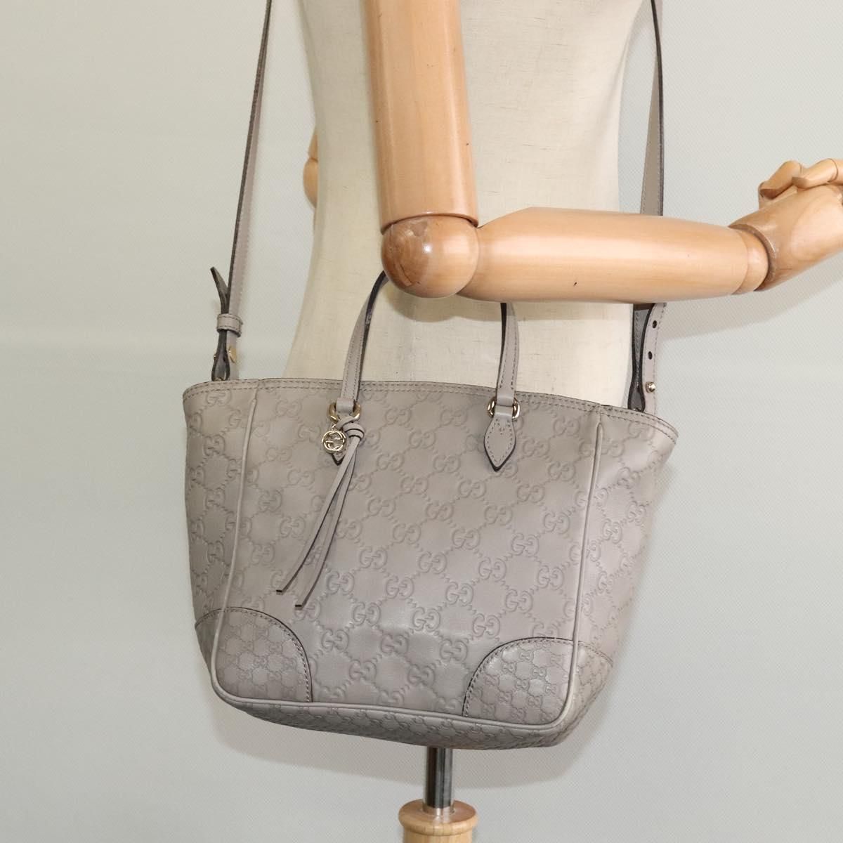 Gucci Gg Canvas Guccissima Hand Bag Leather Gray Gold 353121 Auth