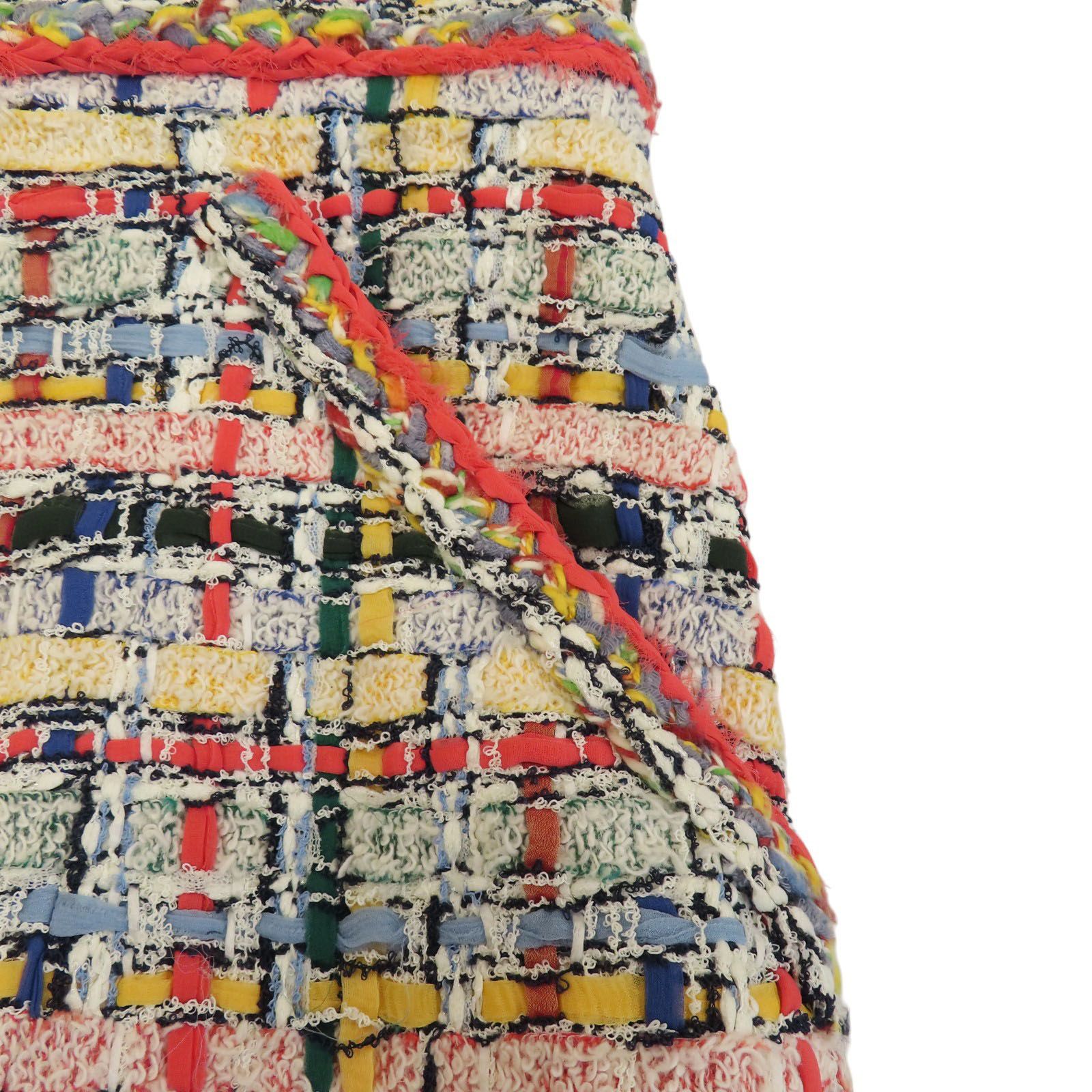 Chanel Pink Yellow Blue Tweed Skirt 36