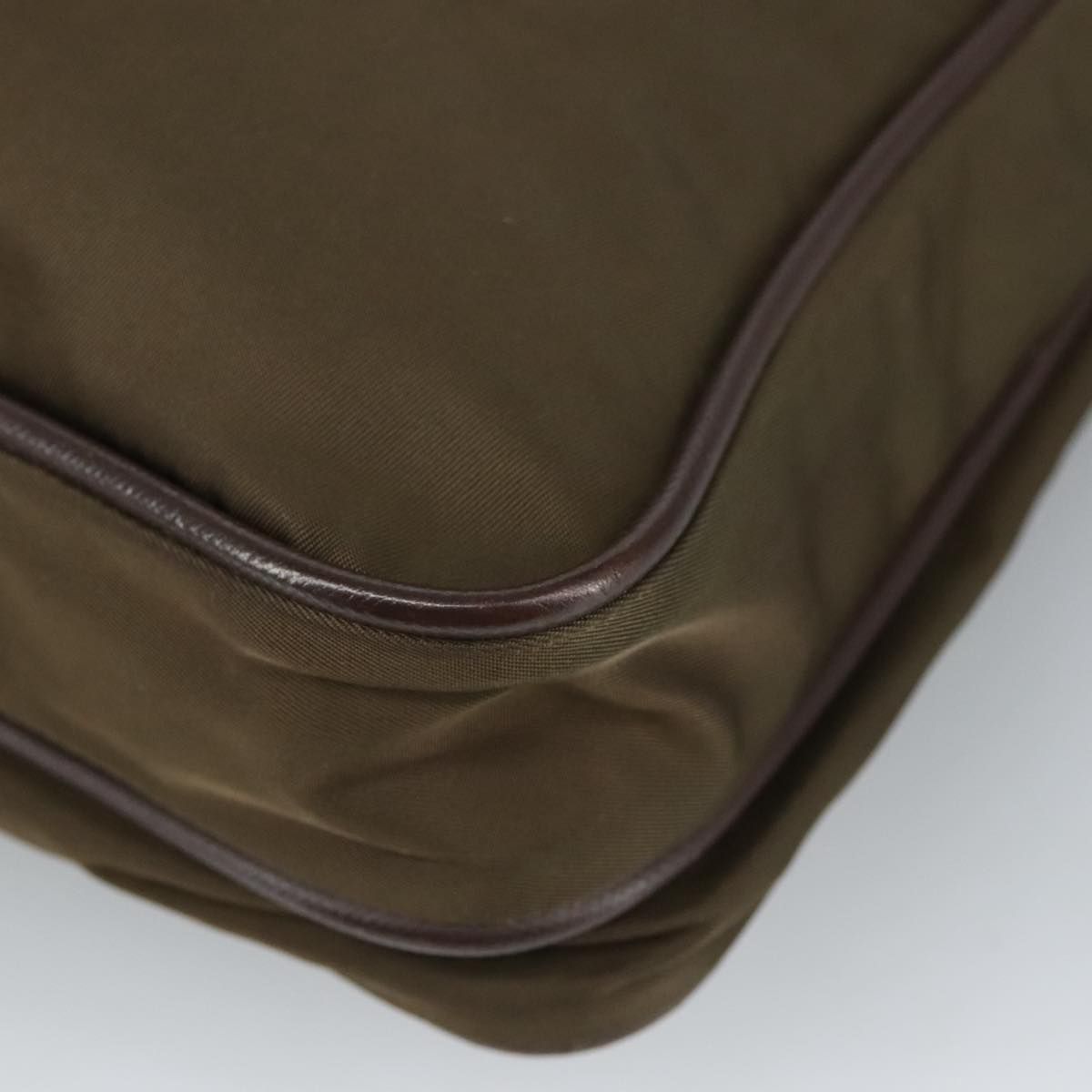 Prada Shoulder Bag Nylon Khaki Brown Silver Auth