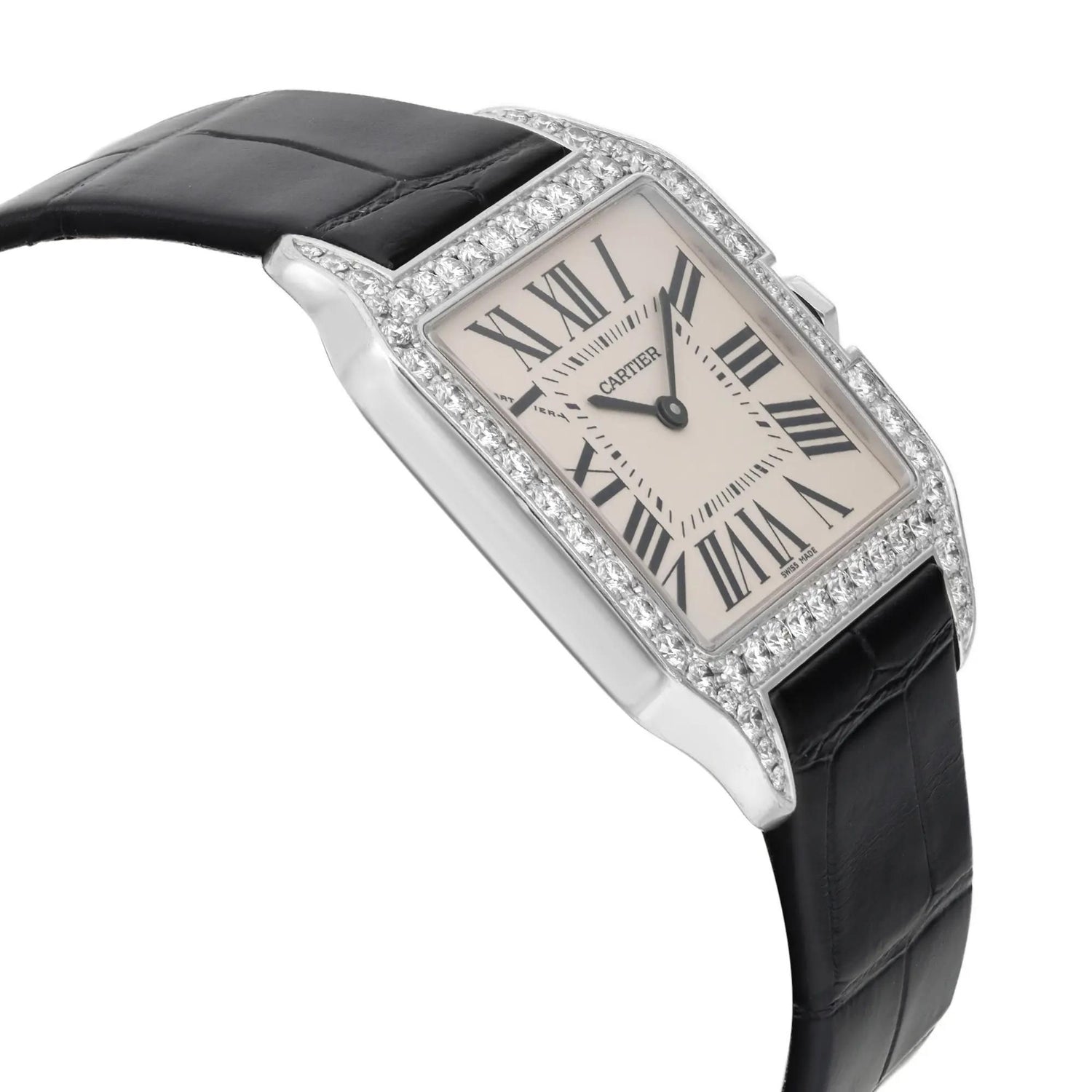 Cartier Santos-dumont 18K White Gold Silver Dial Diamond Quartz Watch WH100251