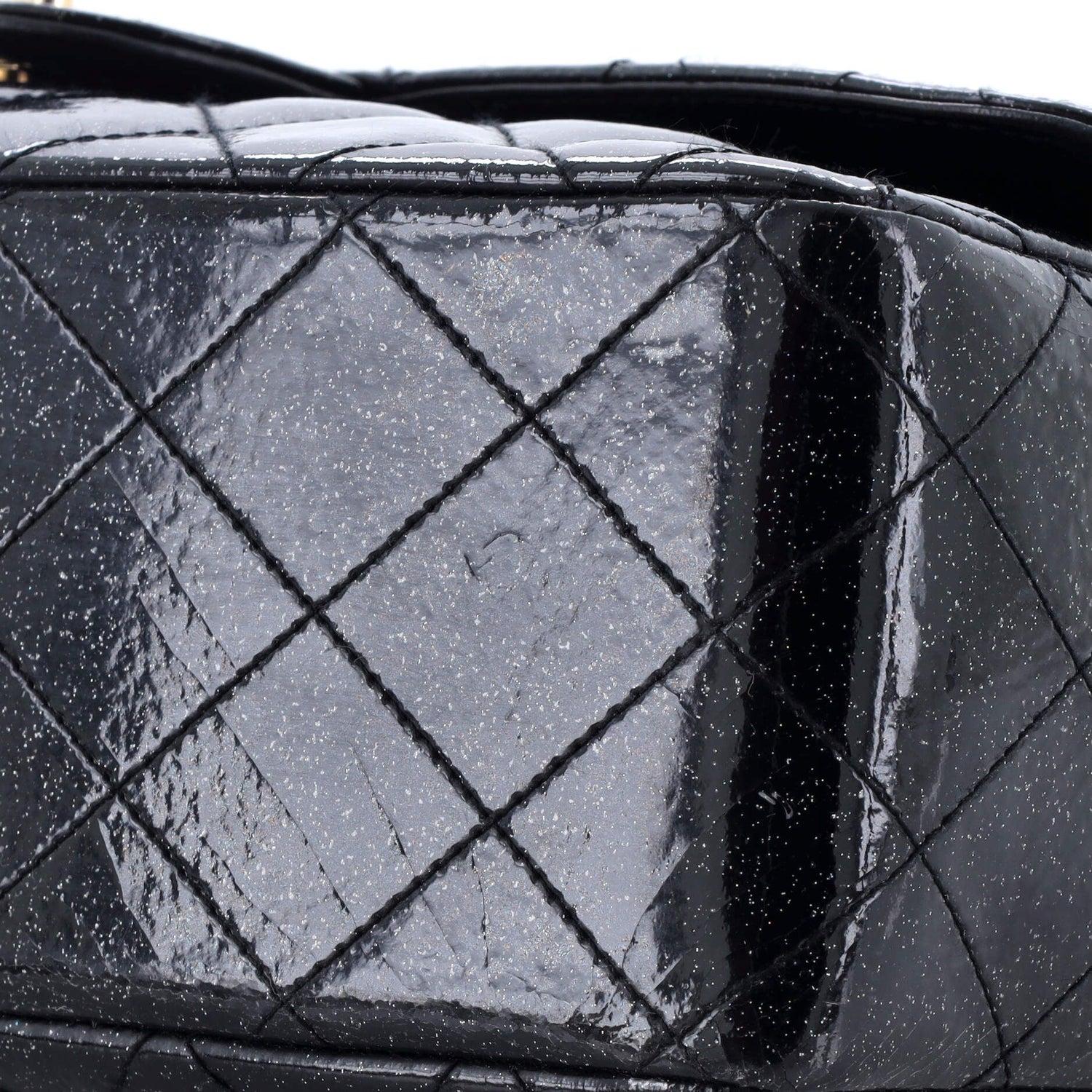 Chanel Vintage Classic Single Flap Bag Quilted Glitter Patent Jumbo