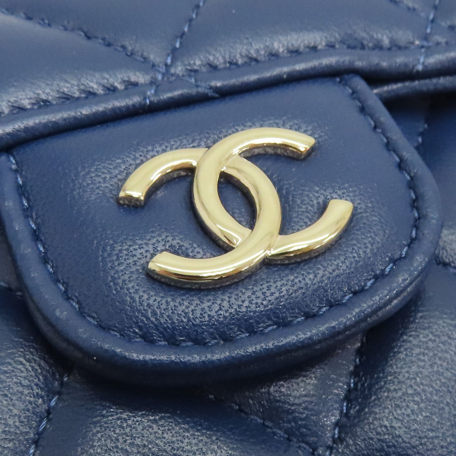 Chanel Top Handle Flap Clutch Chain Shoulder Bag Blue Quilted Lambskin