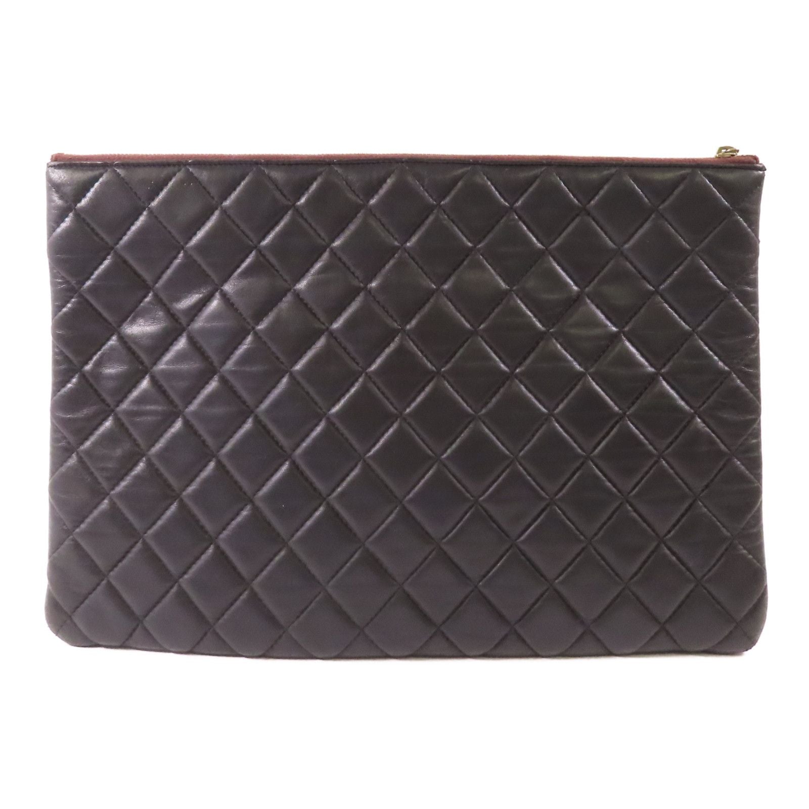 Chanel Black Cowhide Leather Pouch Business Bag Clutch Bag Calfskin (cowhide)