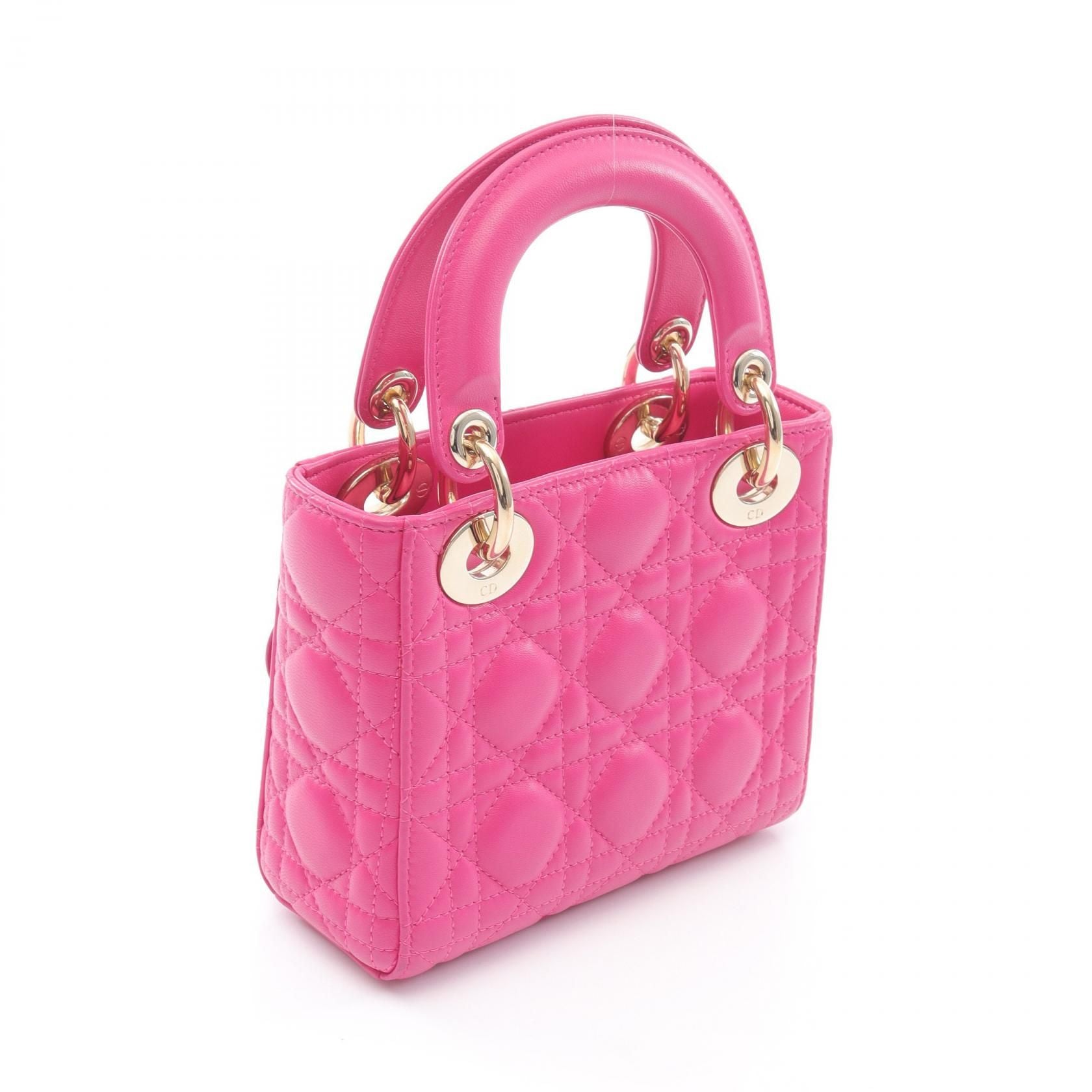 Dior Christian Dior Mini Cannage Handbag Pink Leather Mo 0505onge