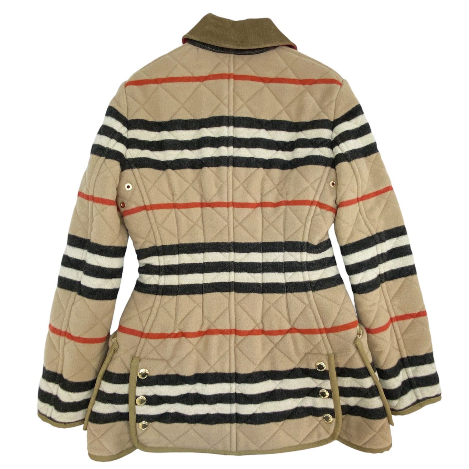 Burberry Upton Quilted Icon Striped Wool Jacket Camel