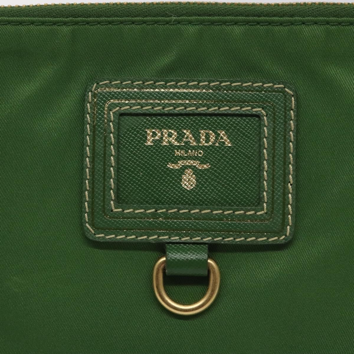 Prada Pouch Nylon Green Gold Auth