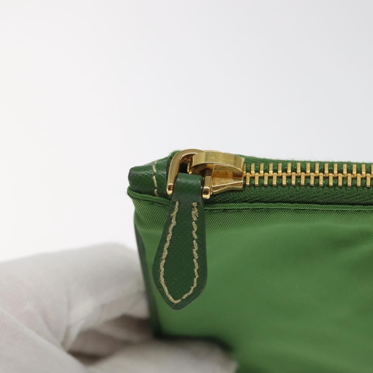 Prada Pouch Nylon Green Gold Auth