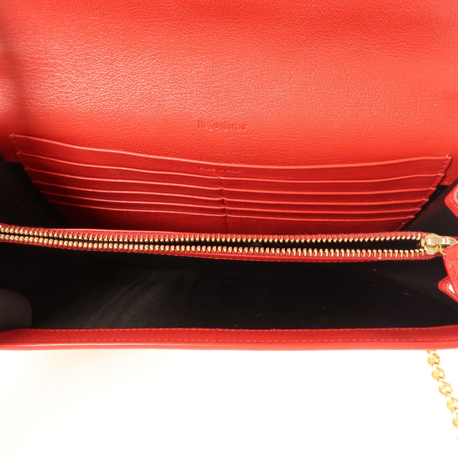 Saint Laurent Cowhide Leather Belle De Jour Wallet On Chain Golden Cross Shoulder Back Bag Red Calfsk