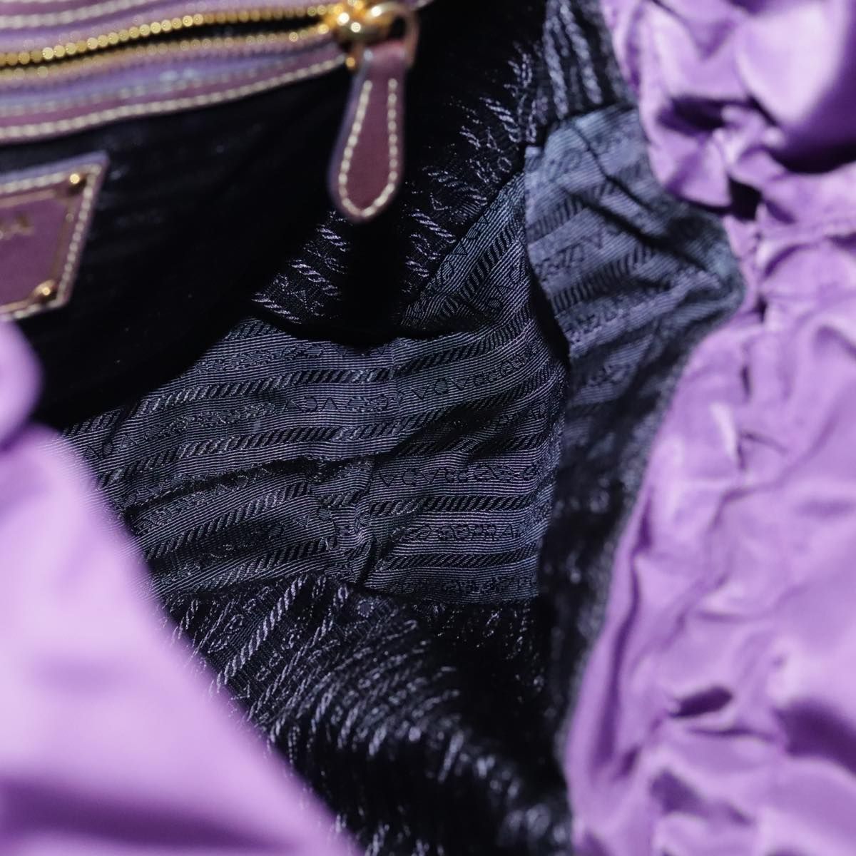 Prada Tote Bag Nylon Purple Gold Auth