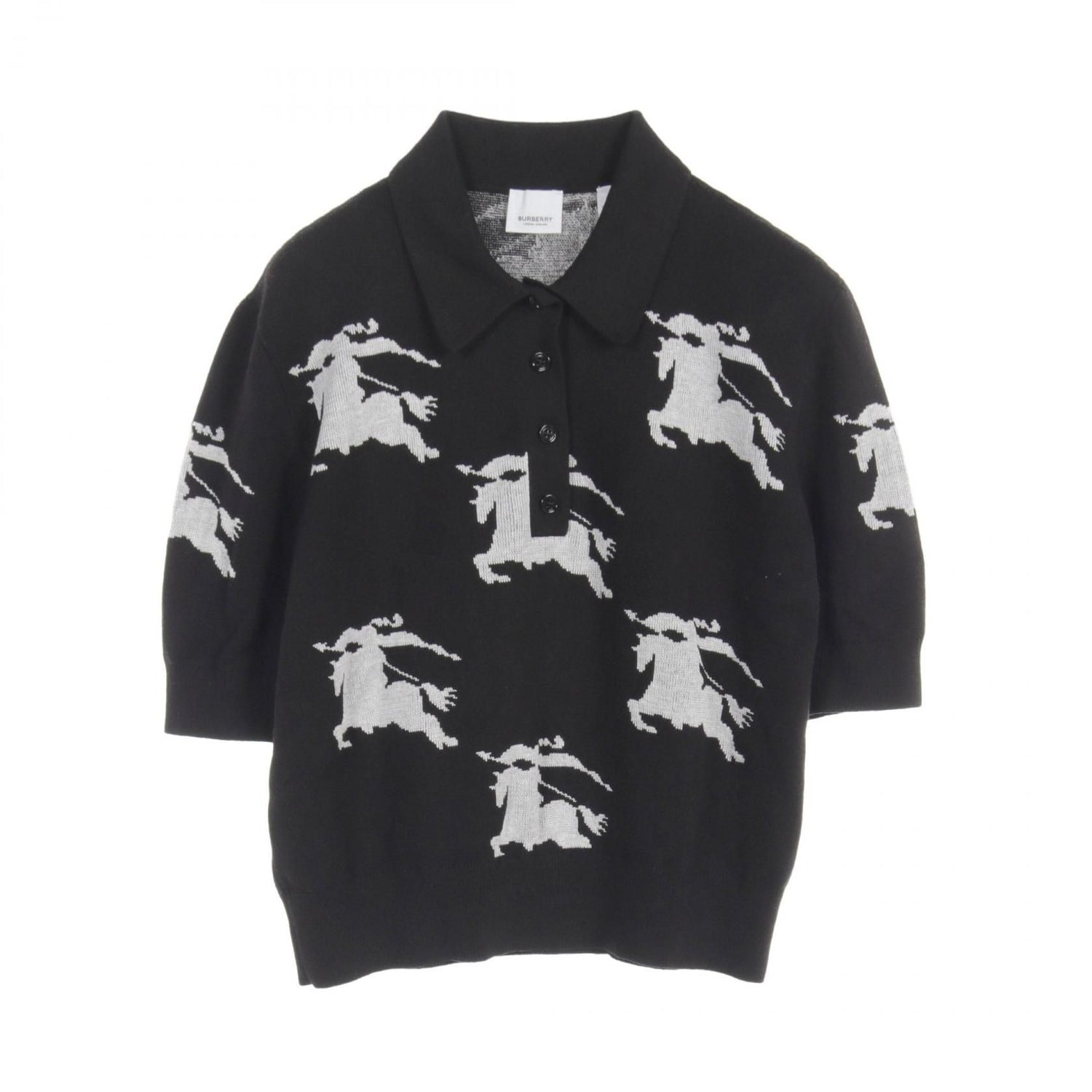 Burberry Ekd Knit Polo Shirt Black White Cotton 8070330