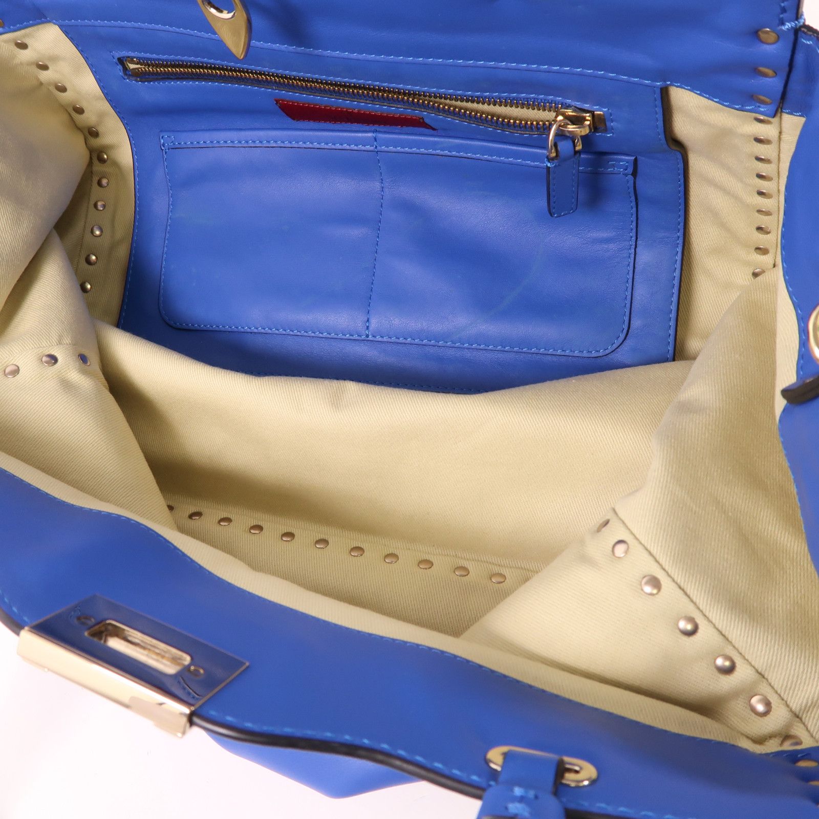 Valentino Cowhide Leather 2Way Shoulder Bag Golden Hand-handed Shoulder And Back Bag 2way Shoulder Bag Blue Calfs