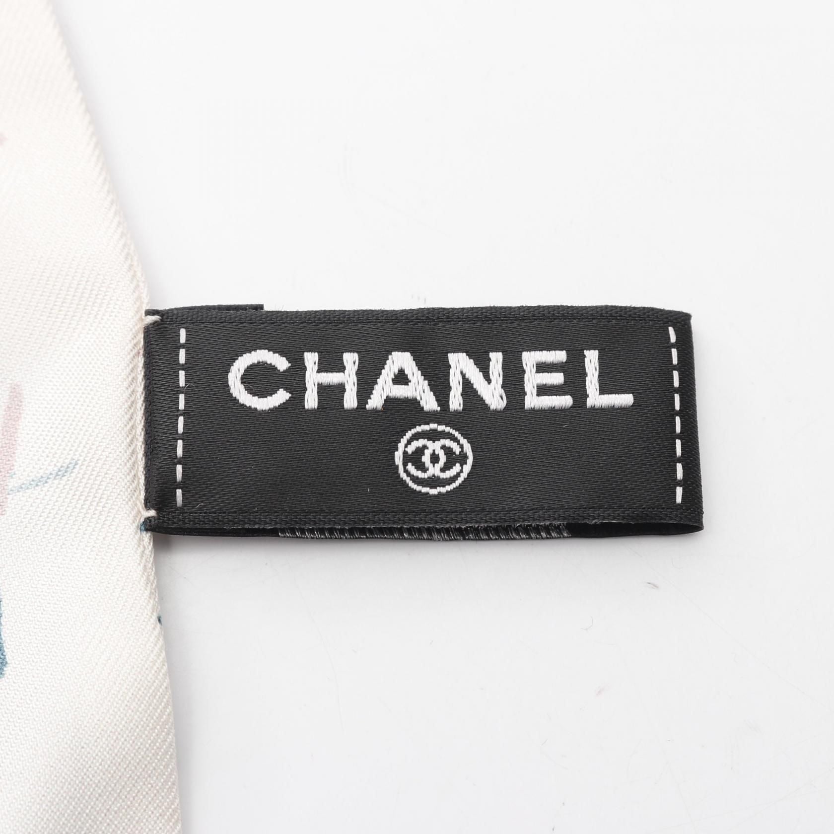 Chanel White Multicolor Coco Mark Scrunchie Scarf Silk