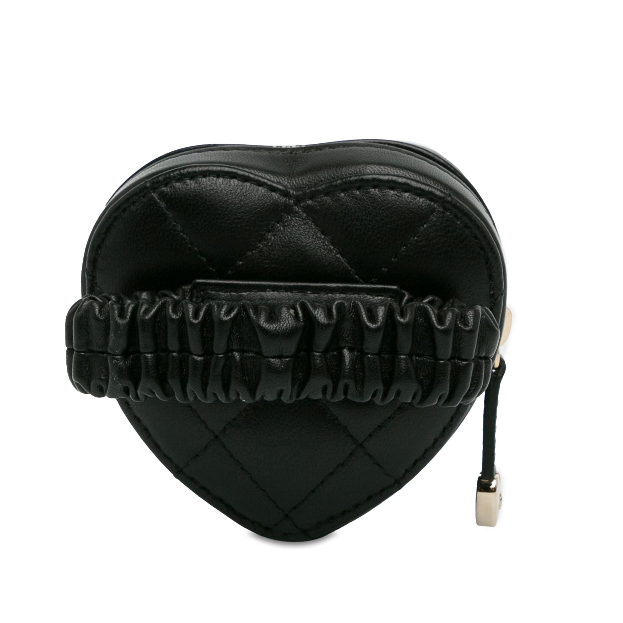 Chanel Lambskin CC In Love Heart Zipped Arm Coin Purse Black