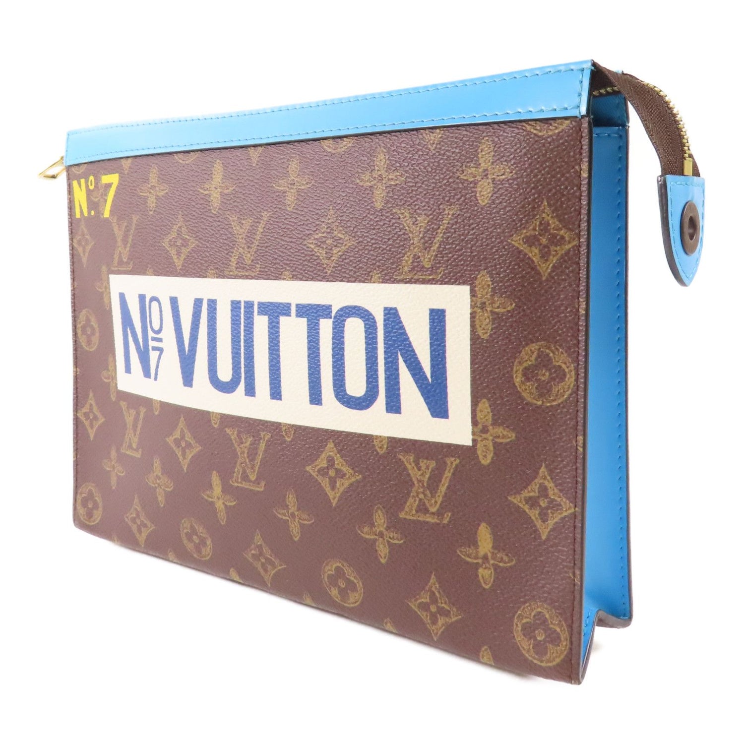 Louis Vuitton Monogram Pochette Voyage Mm Gold Hand Bag Brown/blue Business Bag Clutch Bag M 81204