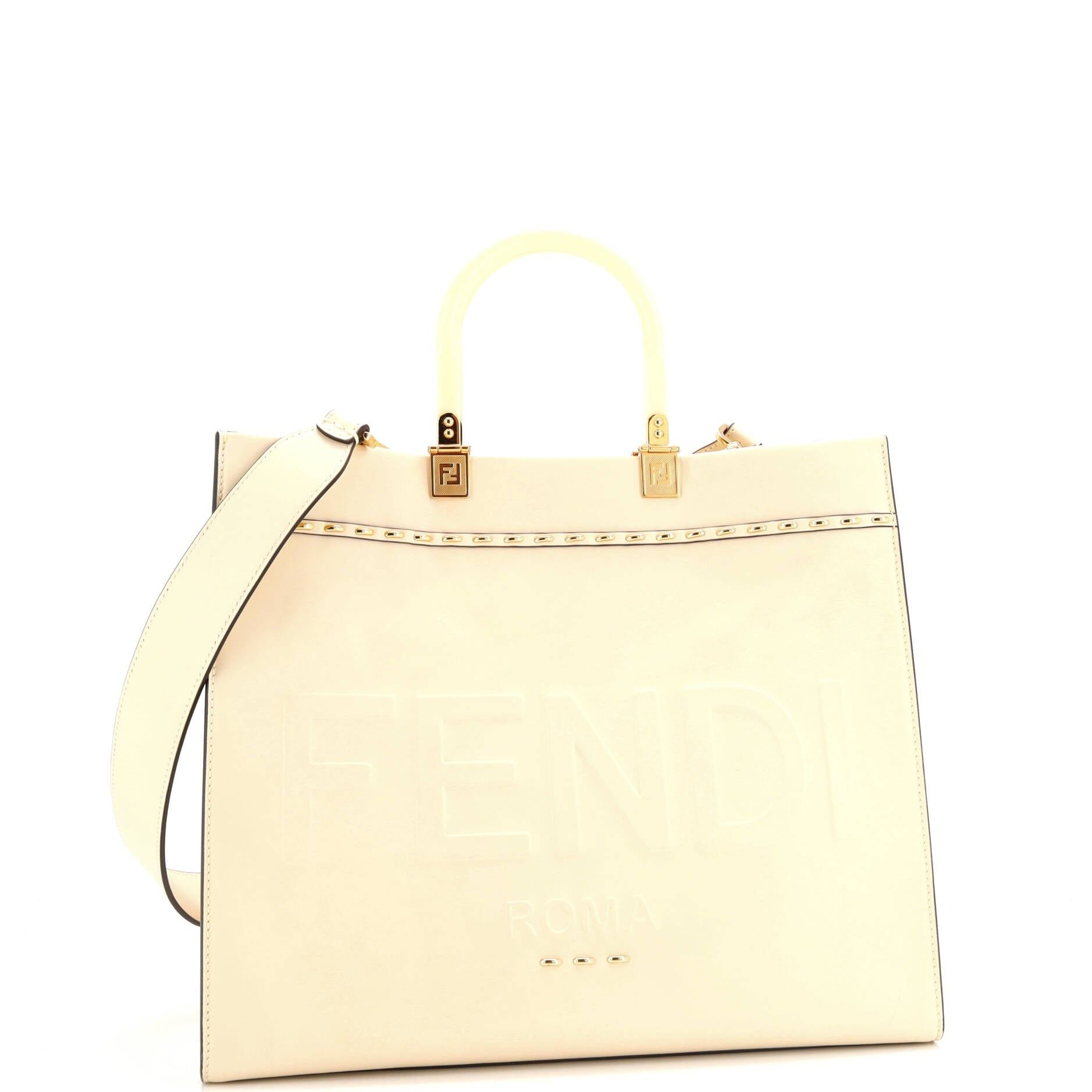 Fendi Sunshine Shopper Tote Studded Leather Medium