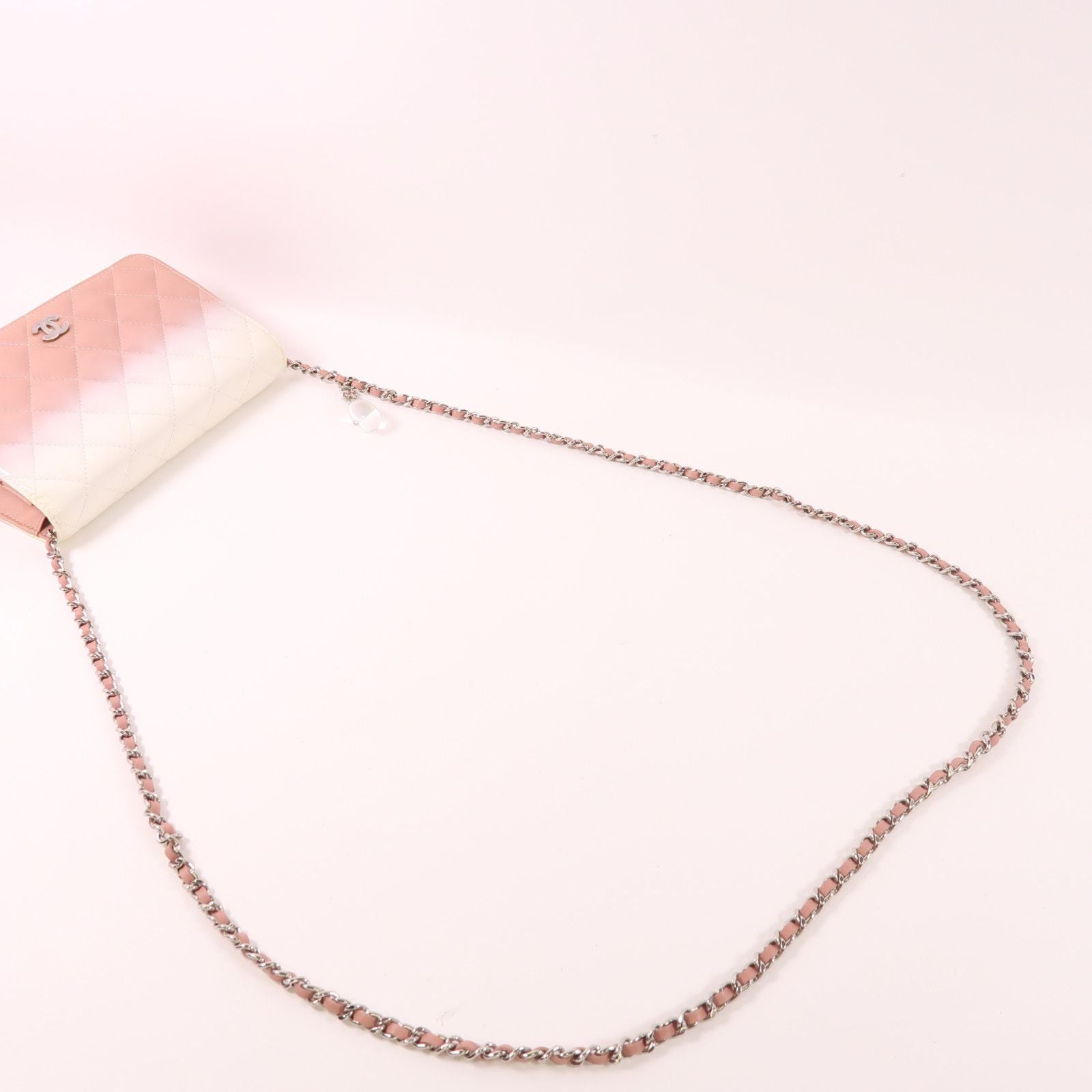 Chanel White Pink/white Lacquer Leather/cowhide Leather Woc Wallet On Chain Silver Cross Shoulder Bag