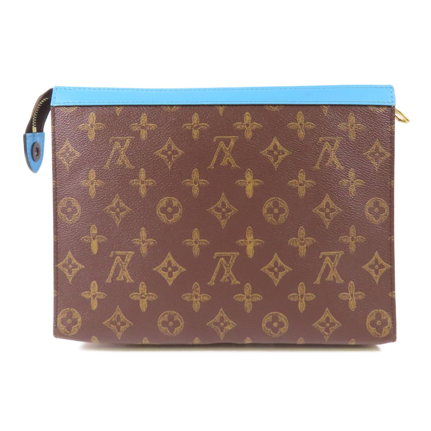 Louis Vuitton Monogram Pochette Voyage Mm Gold Hand Bag Brown/blue Business Bag Clutch Bag M 81204