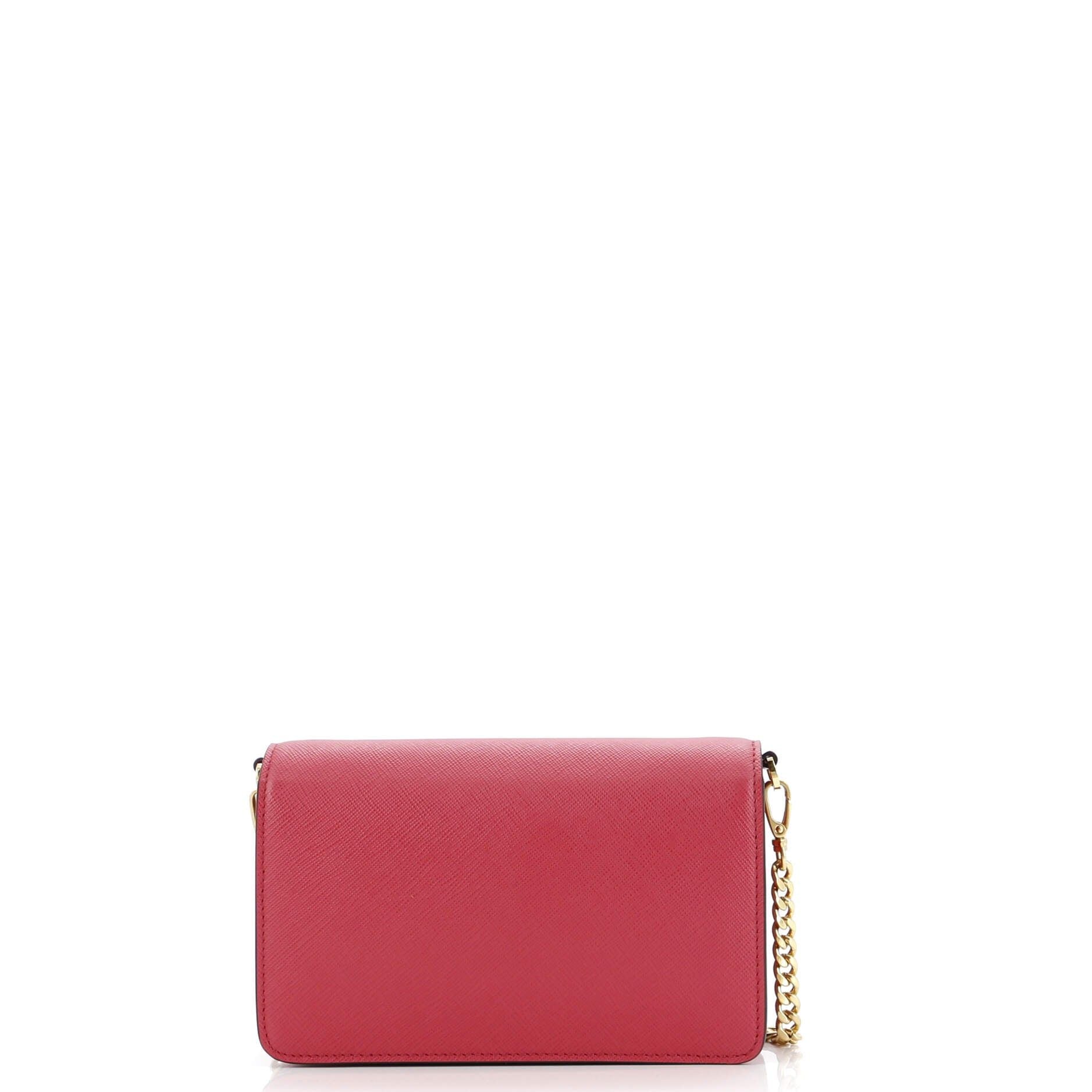 Prada Flip Lock Wallet On Chain Clutch Saffiano Leather Small