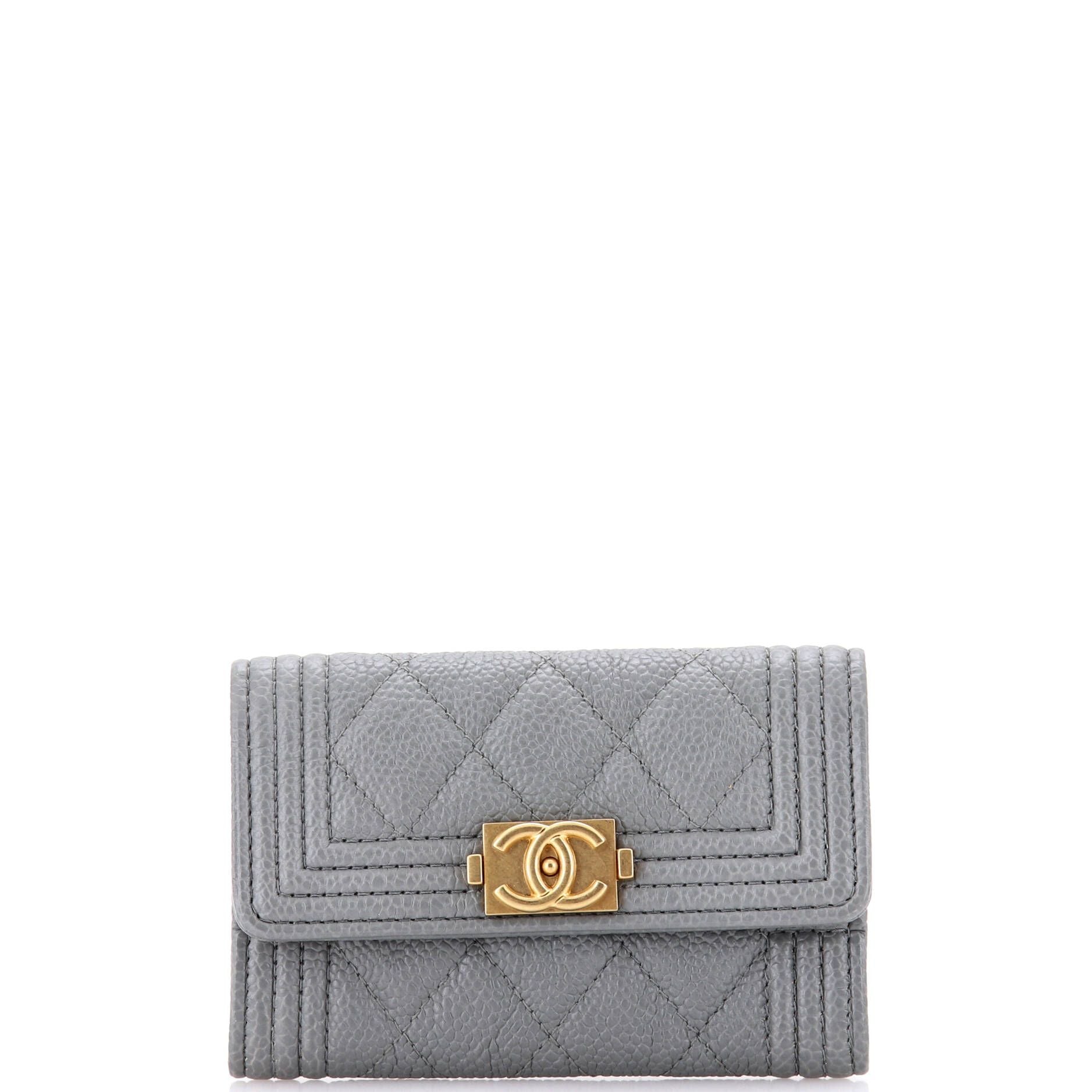 Chanel Boy Flap Card Case Quilted Caviar