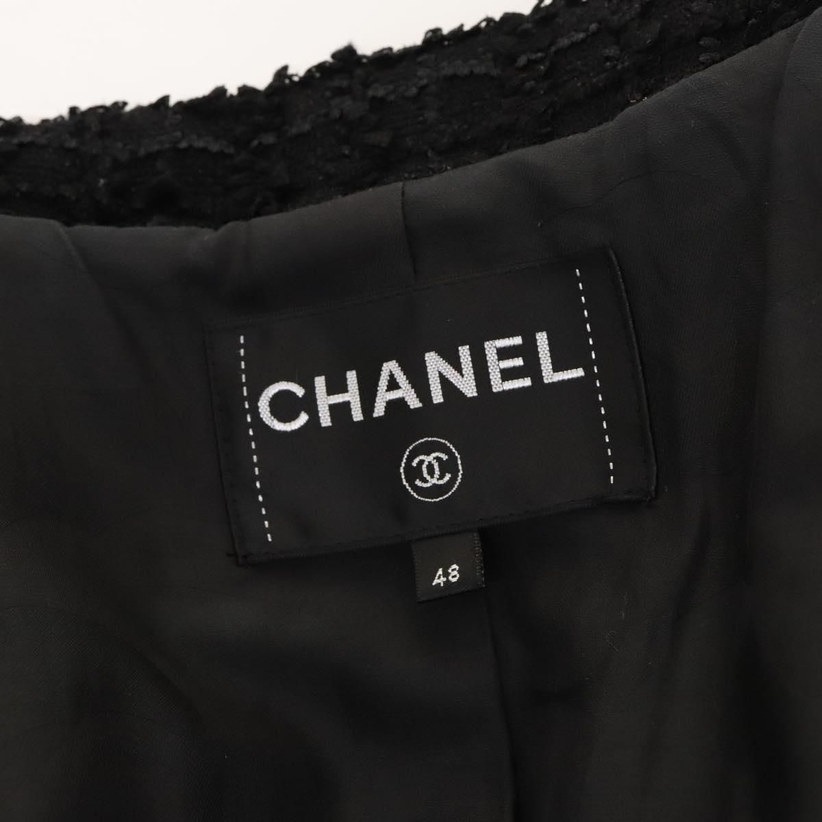Chanel Jacket 48 Tweed Black Cc Auth