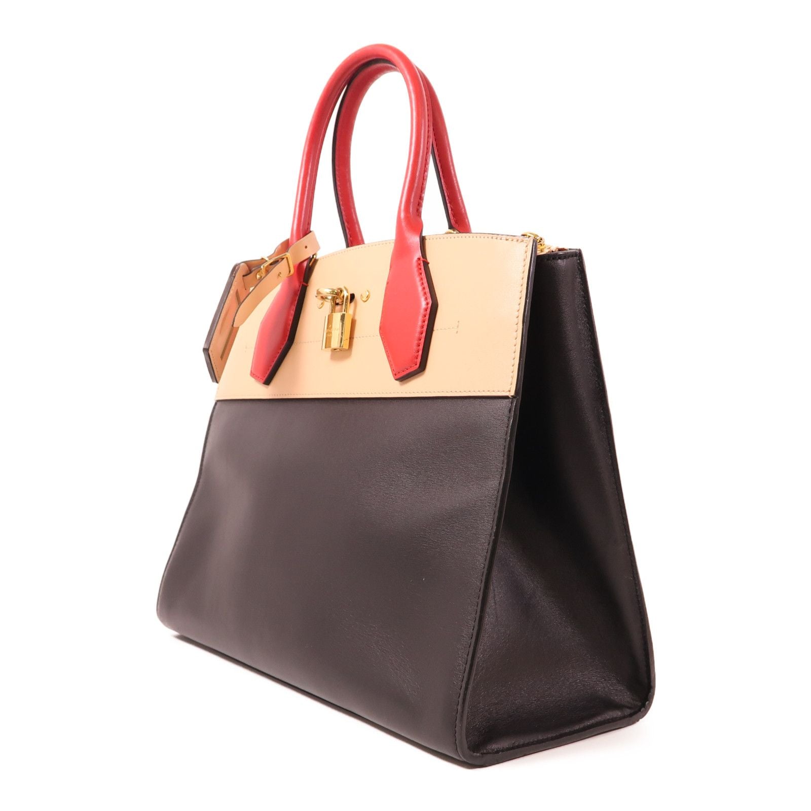 Louis Vuitton Cowhide Leather City Steamer Mm Hand-turn Shoulder Bag Black Beige Red 2way Shoulder Bag M 42190