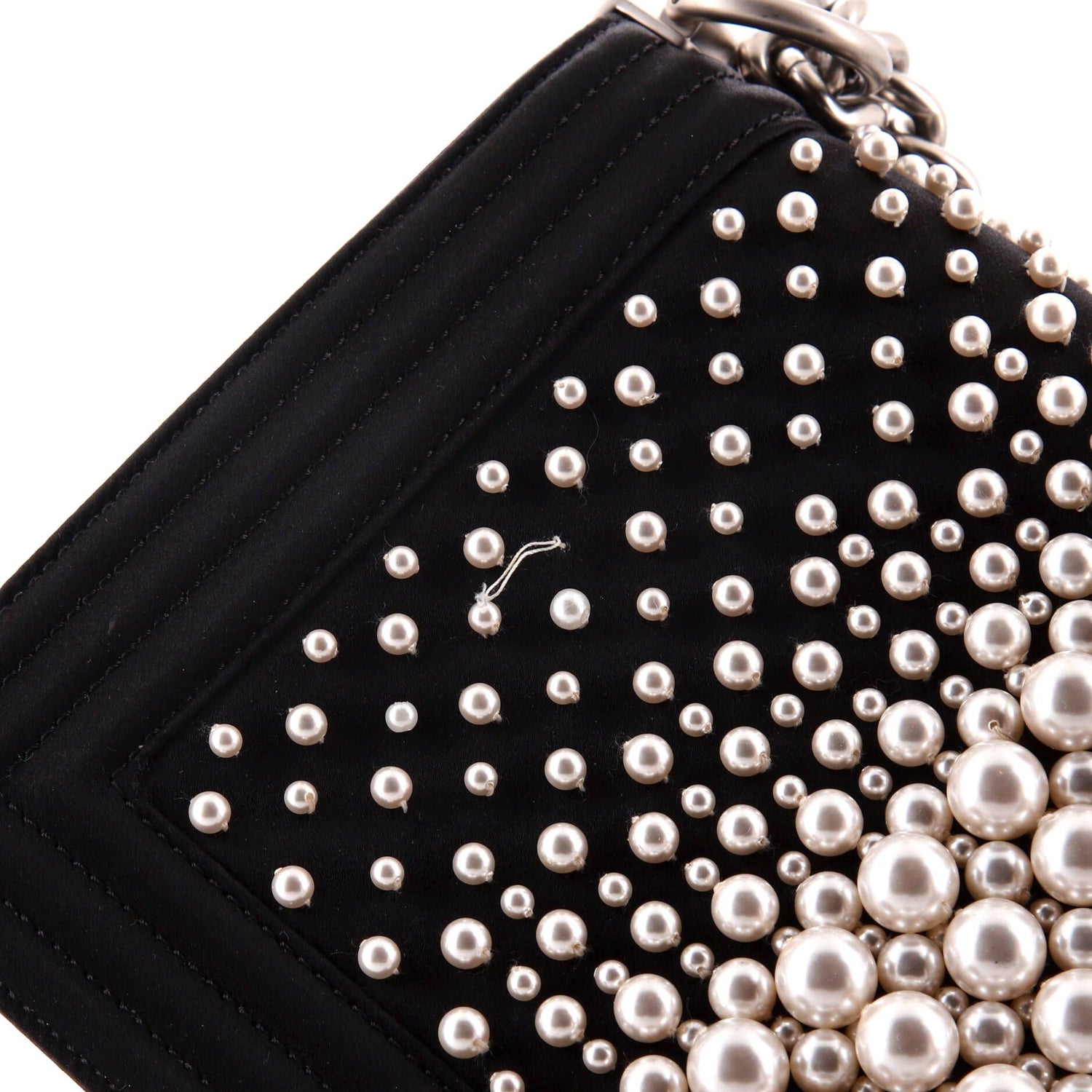 Boy Flap Bag Pearl Embellished Satin Old Medium