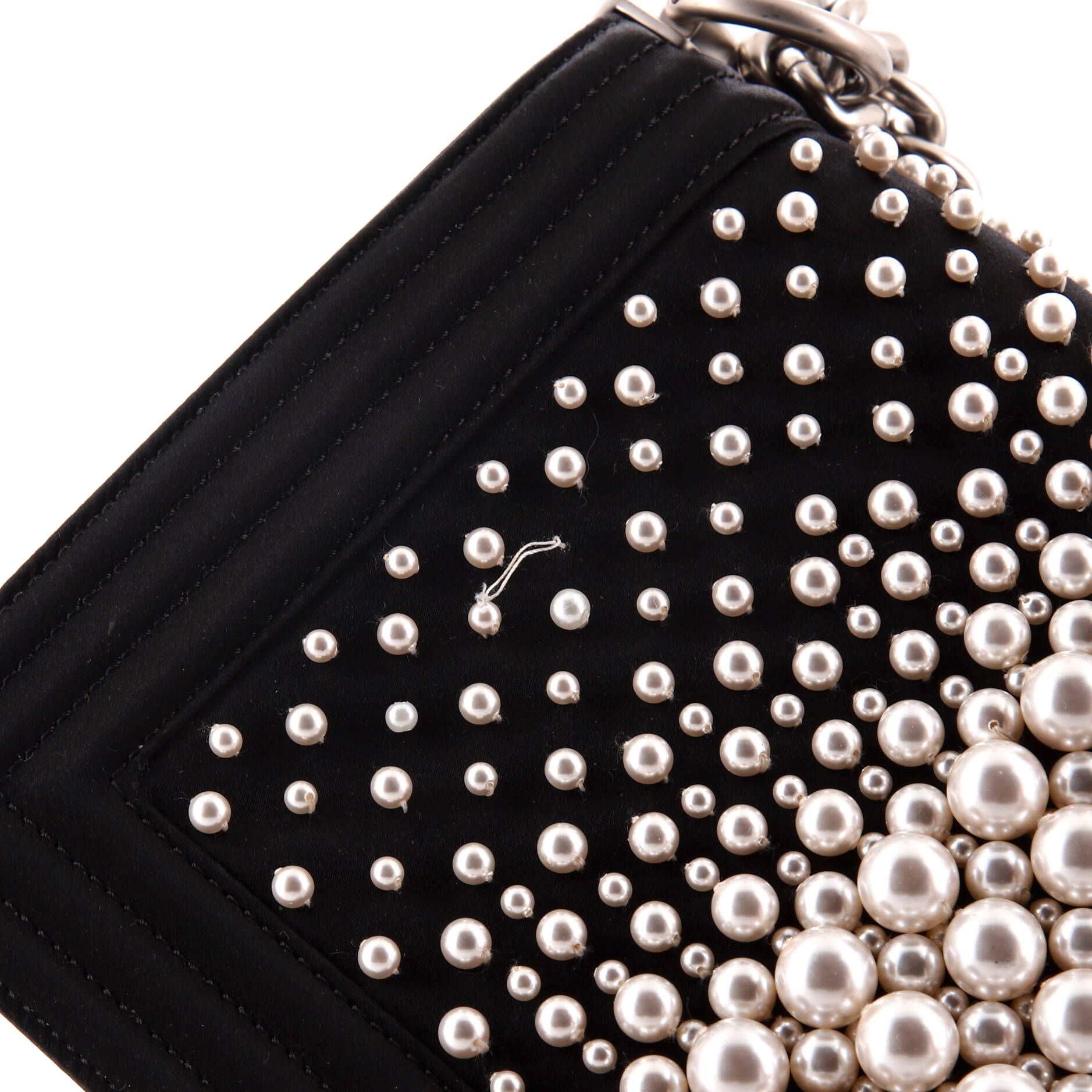 Boy Flap Bag Pearl Embellished Satin Old Medium