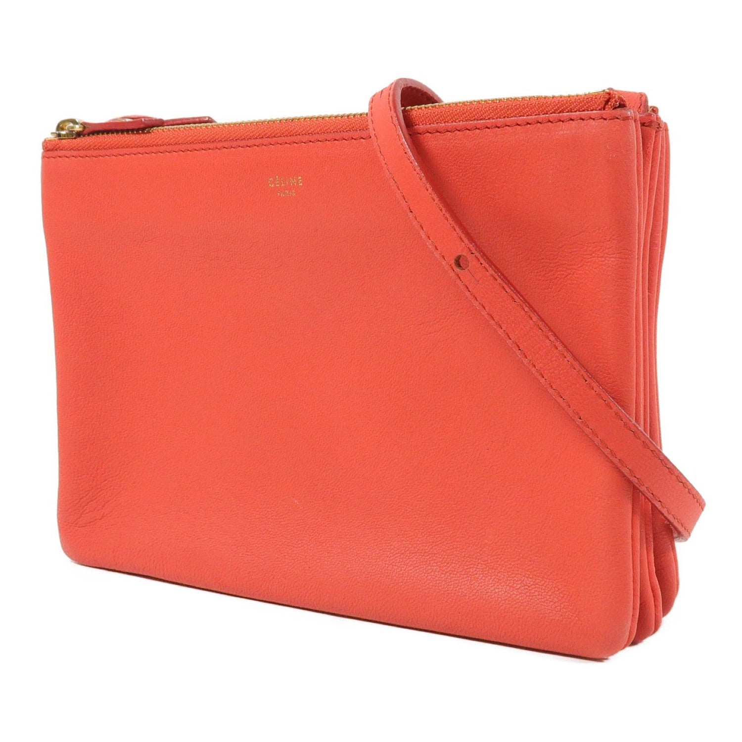 Celine Sheepskin Leather Trio Shoulder Bag Red Lambskin (sheep Leather)