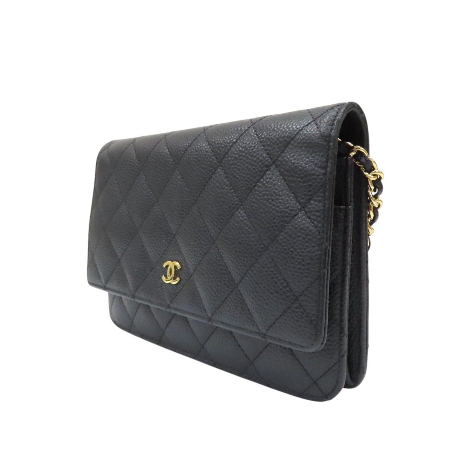Chanel Woc Wallet On Chain Shoulder Bag Black Quilted Grained Calfskin