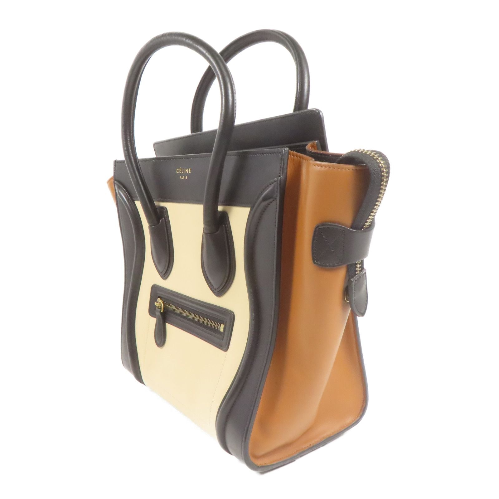 Celine Cowhide Leather Micro Luggage Kinsaku Handmade Bag Black Beige Black/brown/beige Calfskin (cowhide)