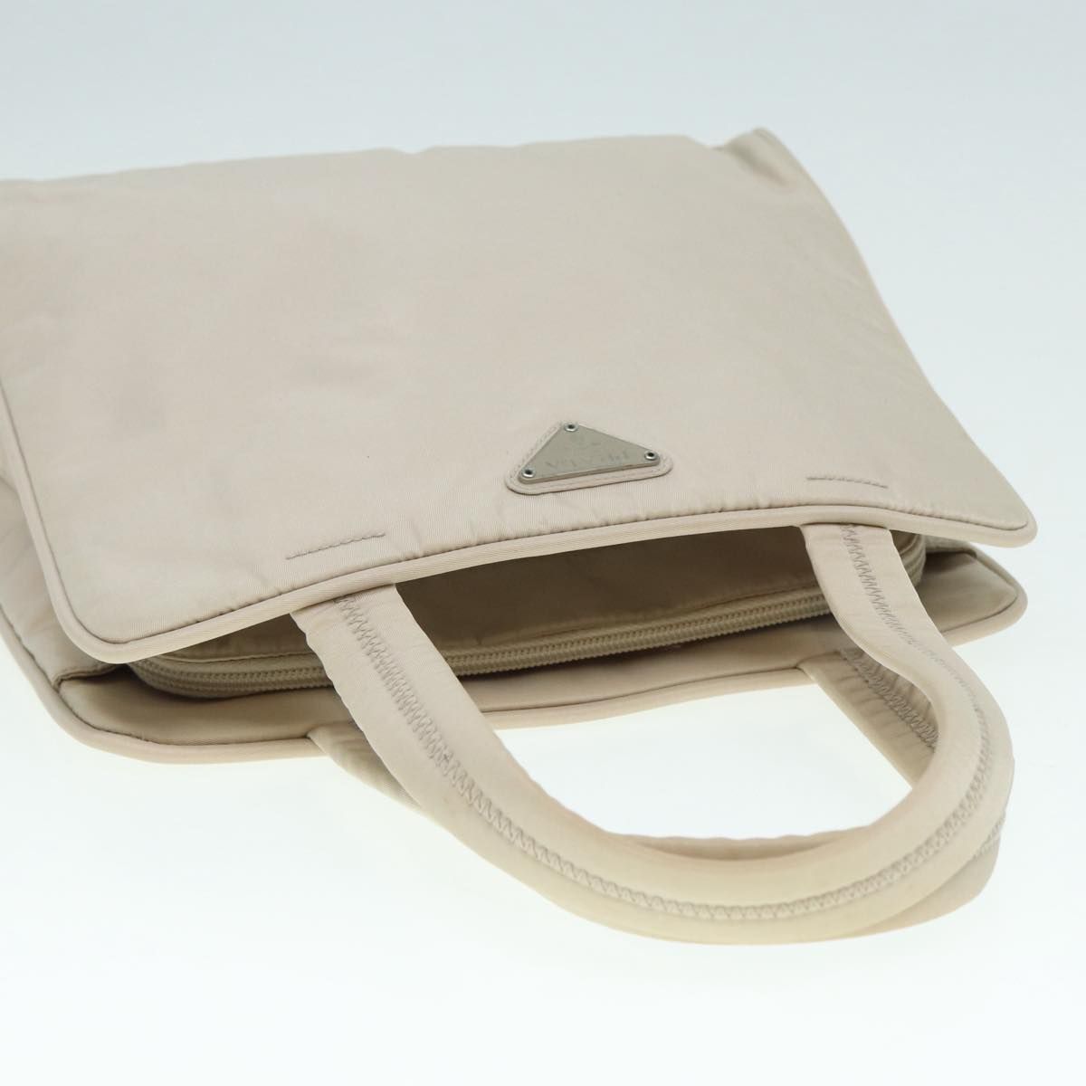 Prada Hand Bag Nylon Beige Silver Auth