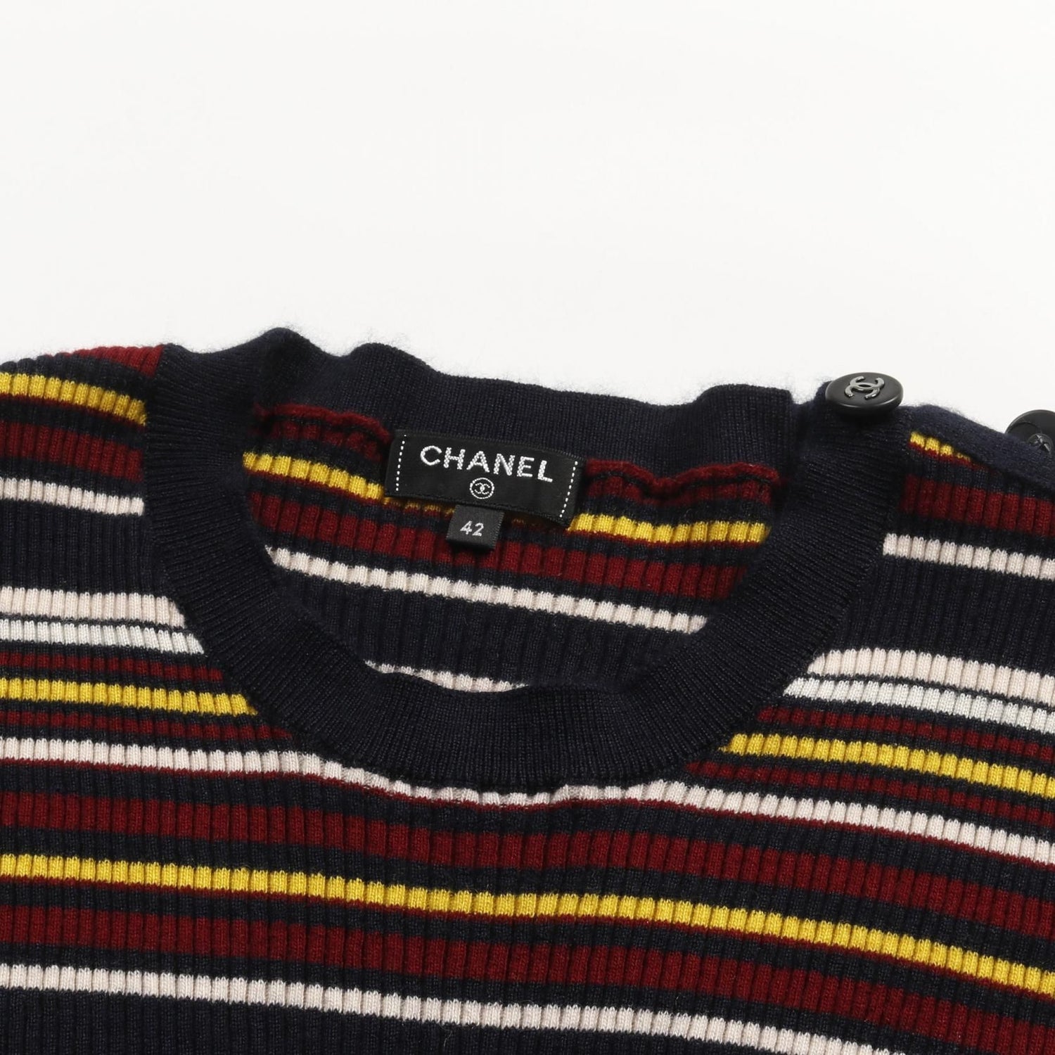 Chanel Navy Multicolor Coco Mark Button Knit Cashmere Silk P 59821k 07816